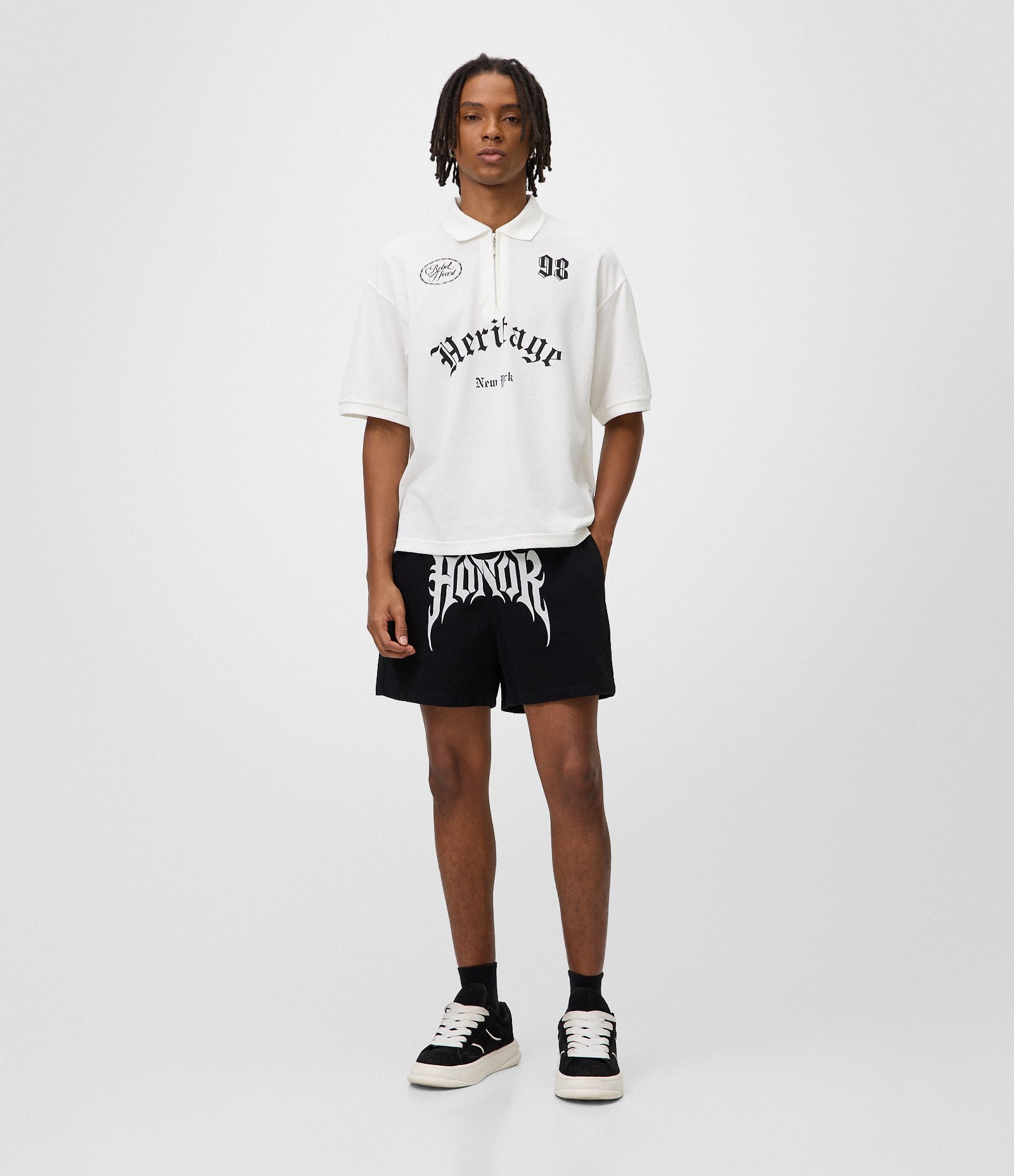 Camiseta Boxy em Piquet com Lettering Heritage com Zíper e Gola Polo Branco 2