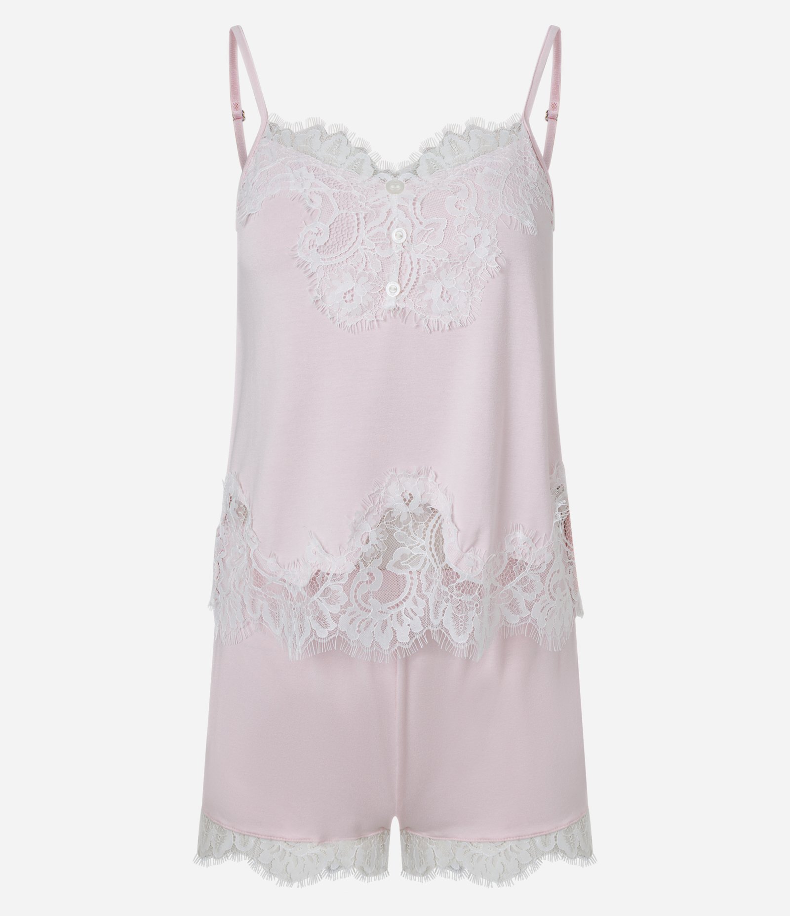 Pijama Short Doll em Viscolycra com Renda Trabalhada Rosa 1