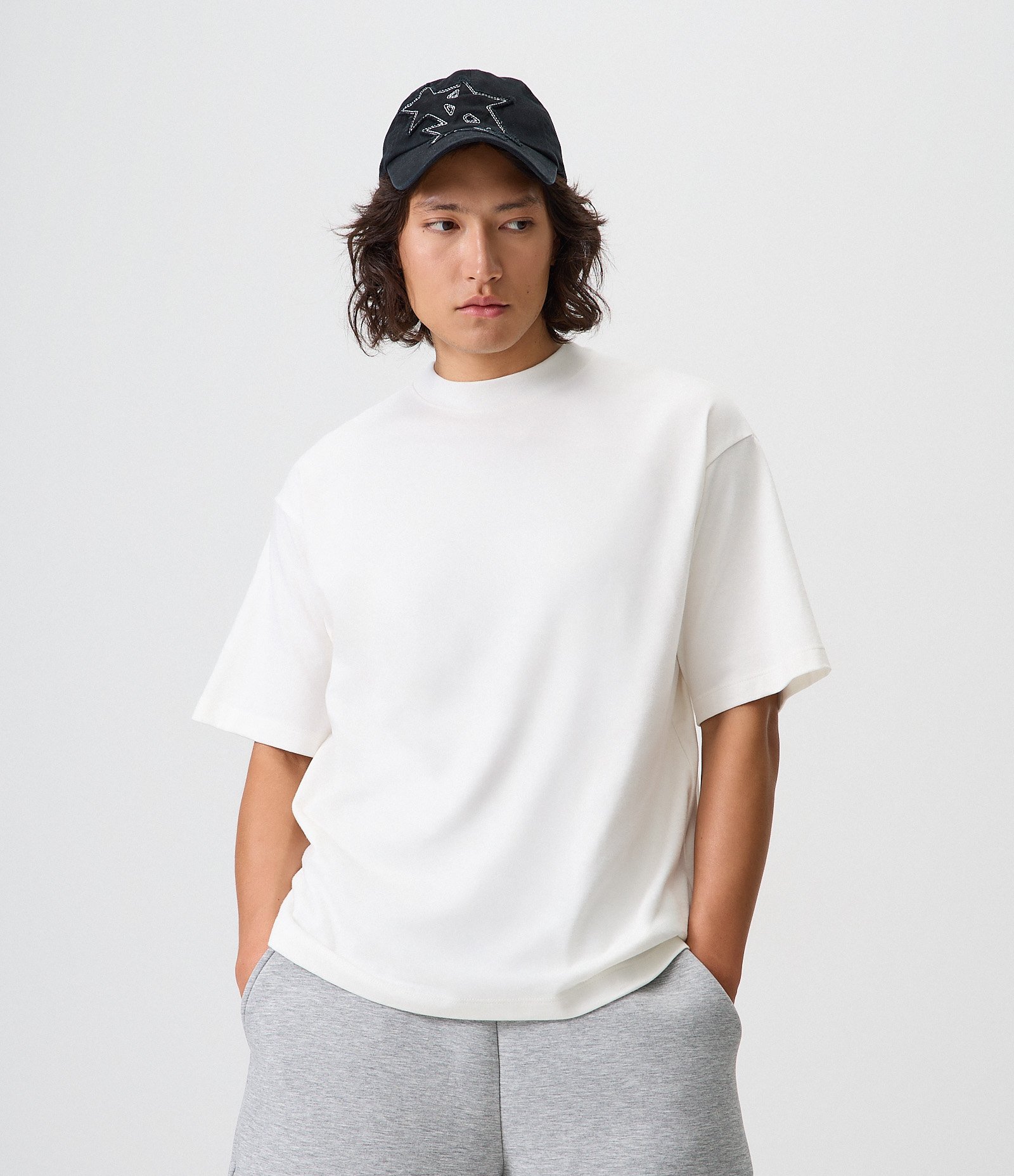 Camiseta Boxy em Algodão com Gola Mock Neck Branco 1