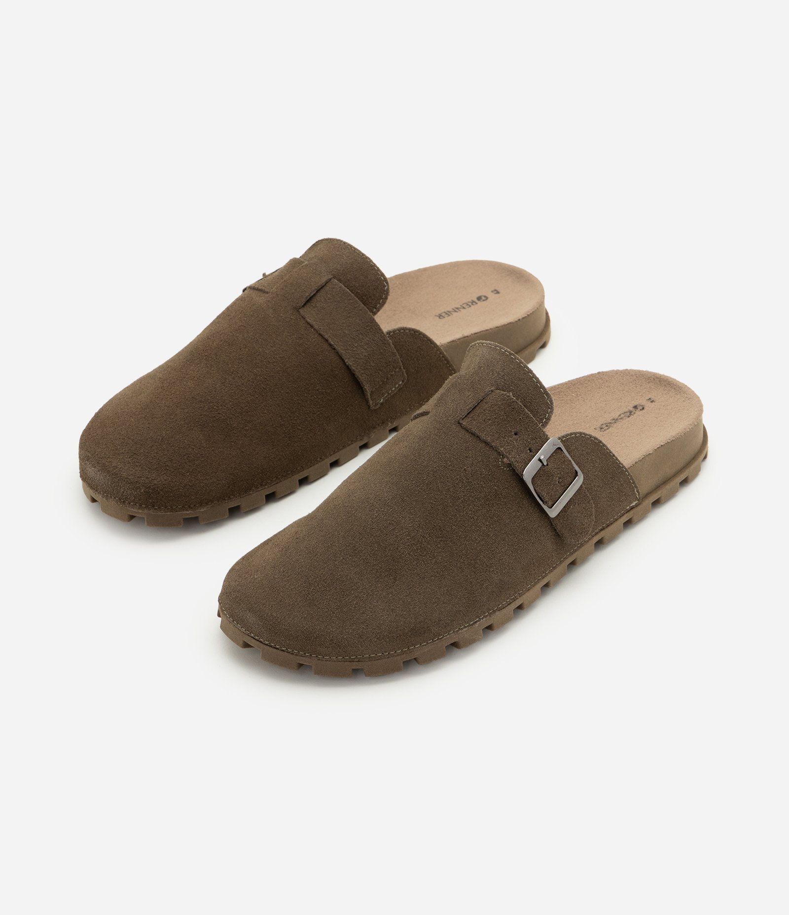 Chinelo Mule em Couro Camurça com Fivela Verde 2