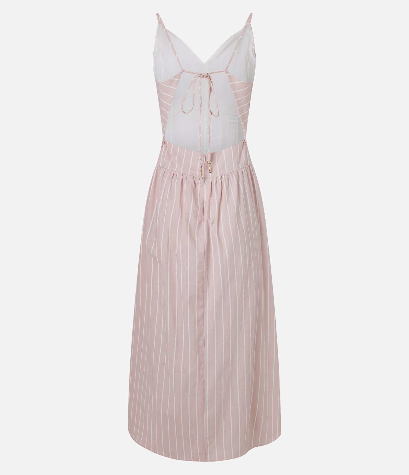 Vestido New Midi em Sarja com Estampa de Listras e Amarração Rosa 2