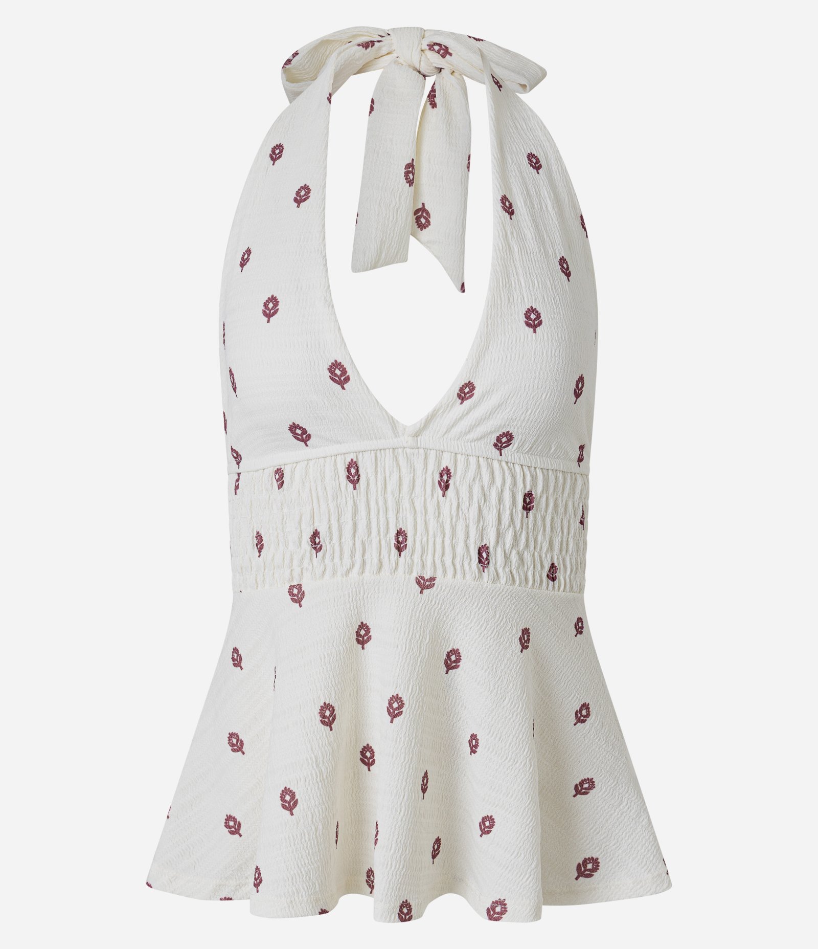 Blusa Frente Única com Estampa Floral e Franzido Branco 1