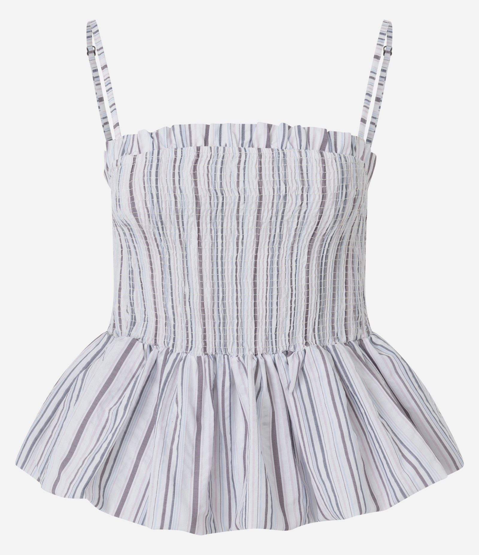 Blusa Peplum em Tricoline Listrada com Franzido Branco 5