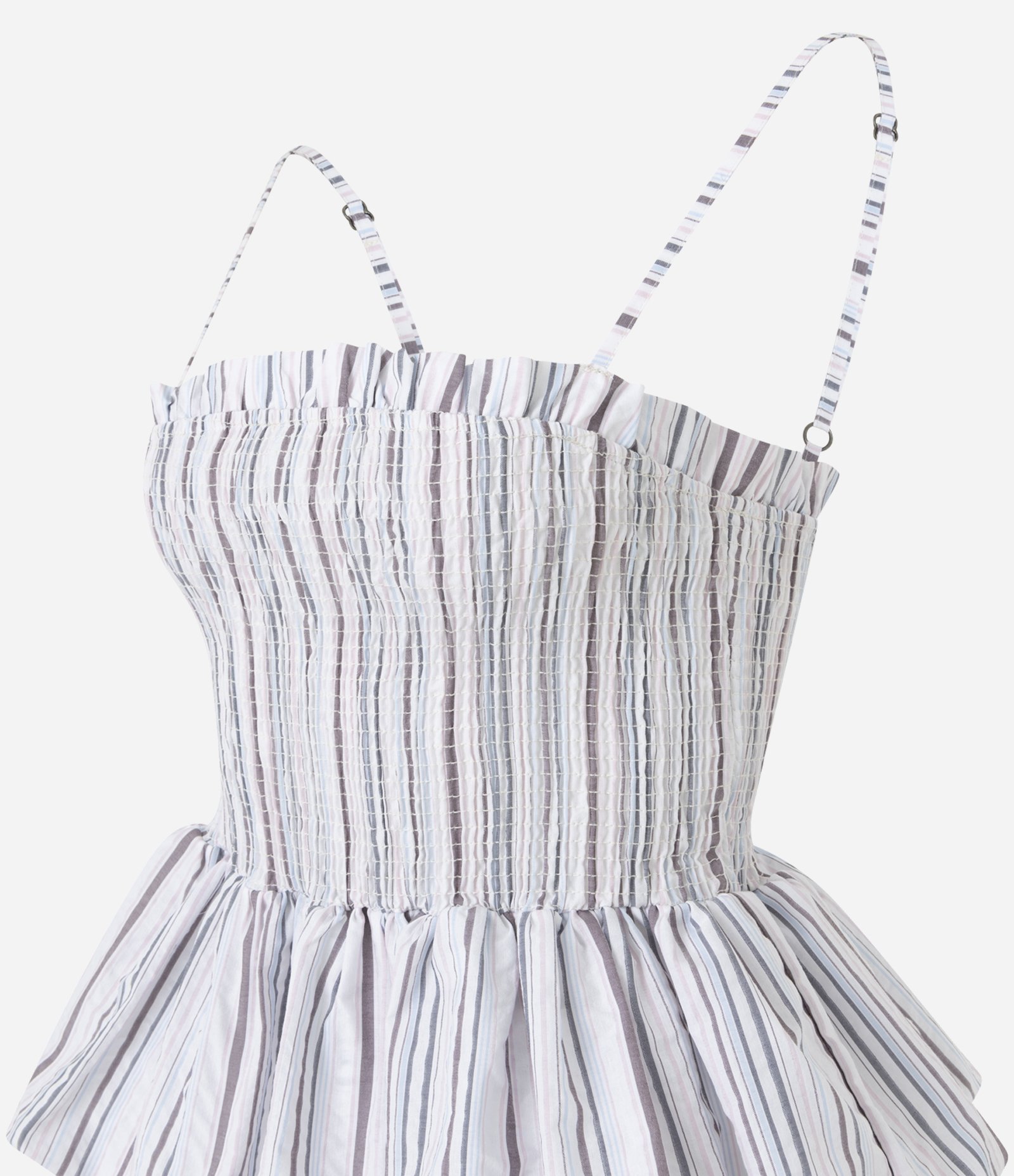 Blusa Peplum em Tricoline Listrada com Franzido Branco 6