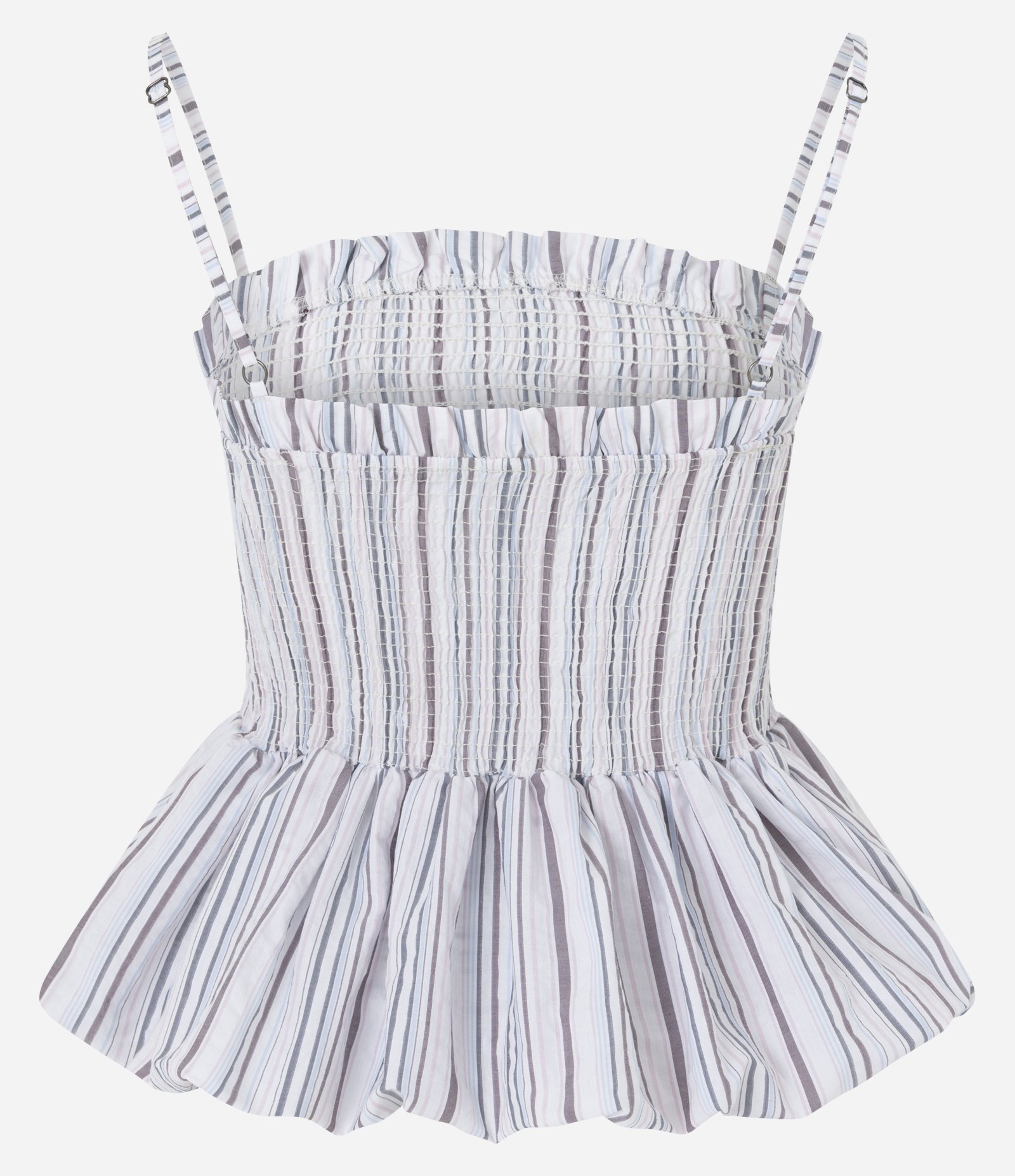Blusa Peplum em Tricoline Listrada com Franzido Branco 7