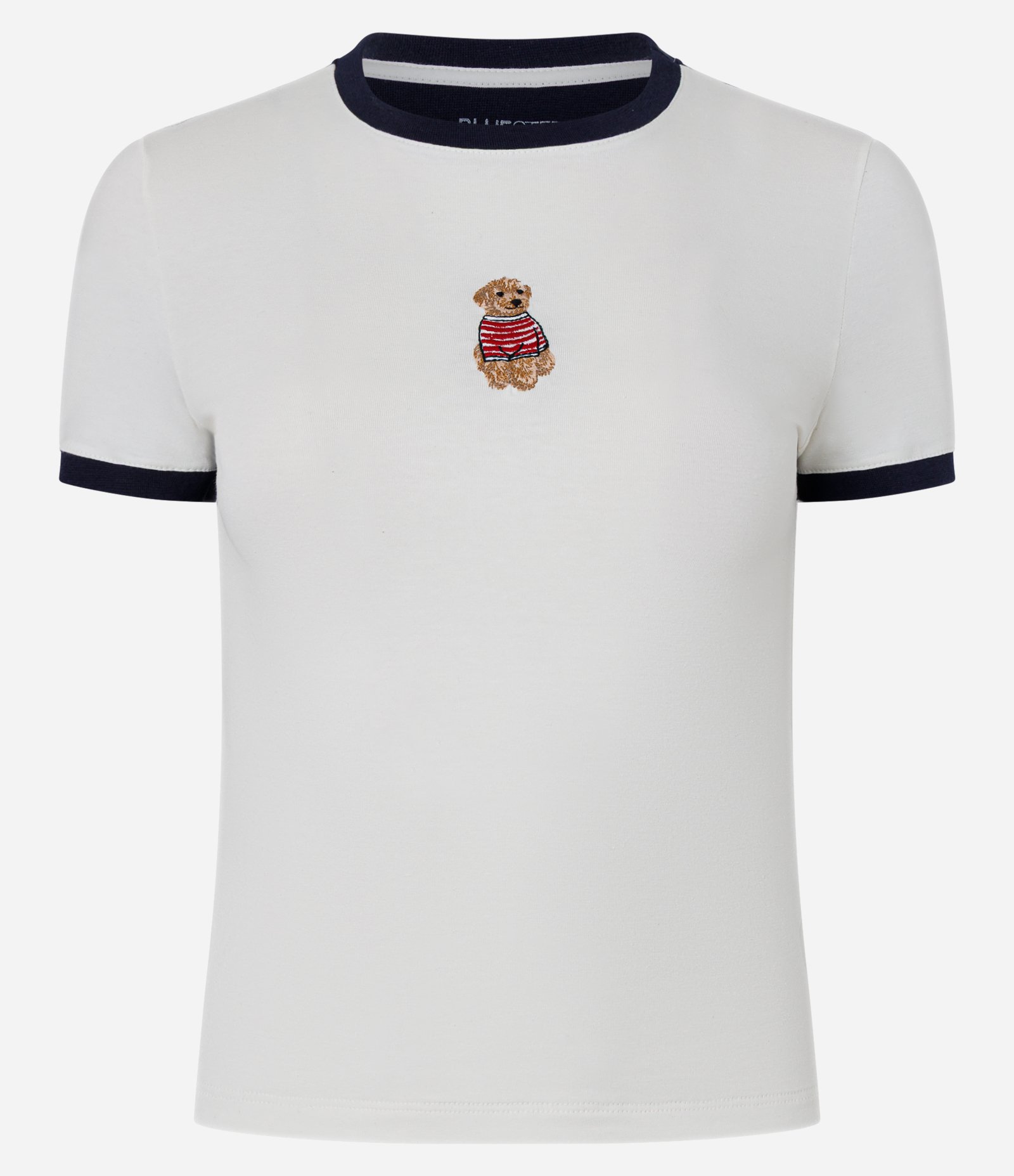 Blusa Manga Curta com Bordado de Cachorro e Detalhes Contrastantes Branco 1