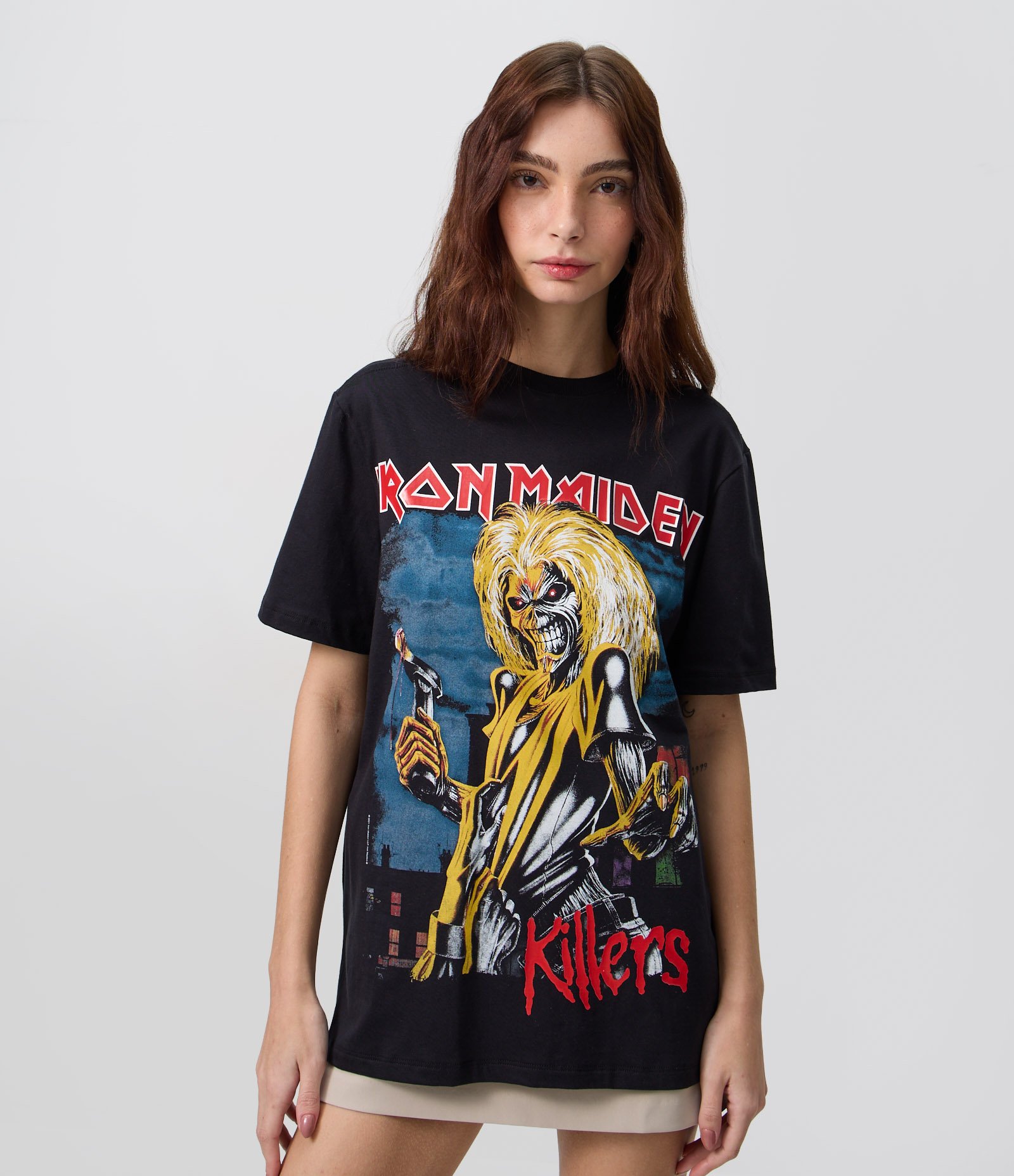 Camiseta em Algodão com Estampa Iron Maiden Killers Preto 1
