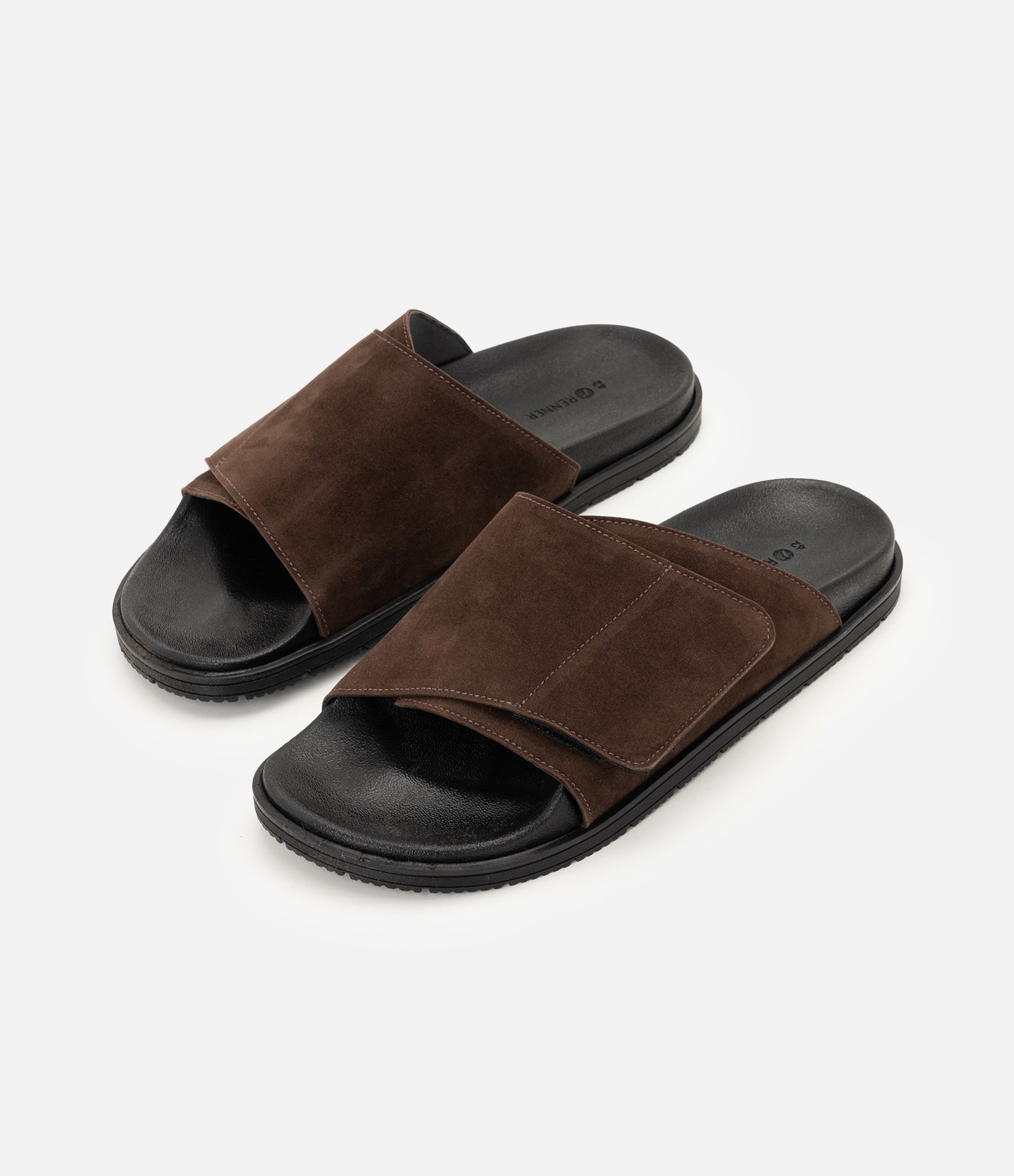 Sandália Slide em Camurça Sintética com Velcro Marrom 4