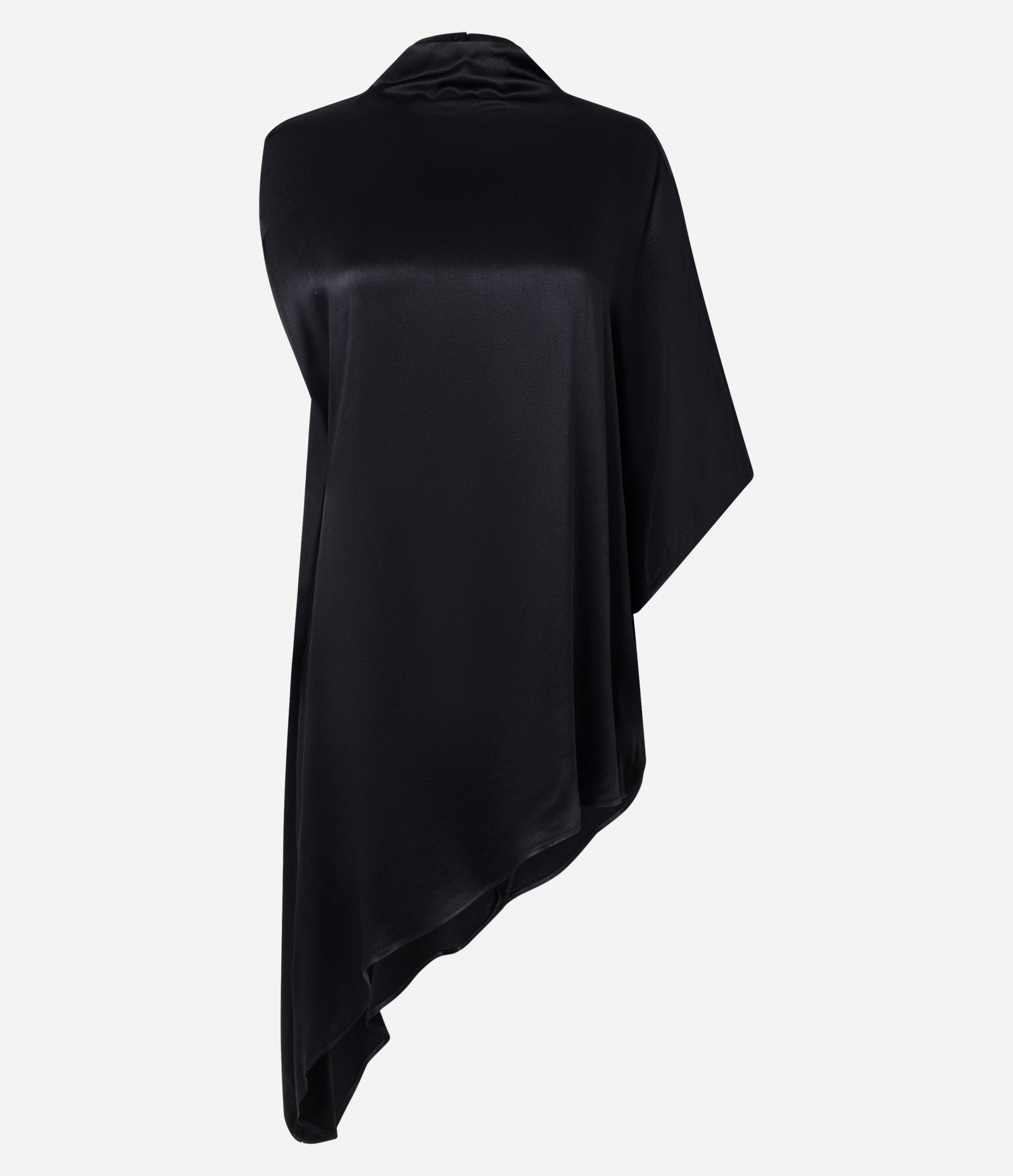 Blusa Assimétrica Acetinada com Gola Alta Preto 4