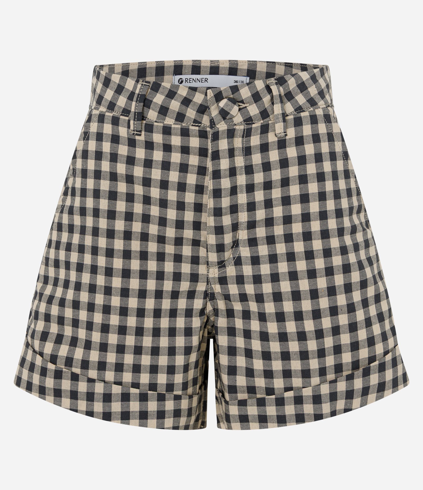 Short Evasê em Sarja com Estampa Xadrez Vichy Cinza 6