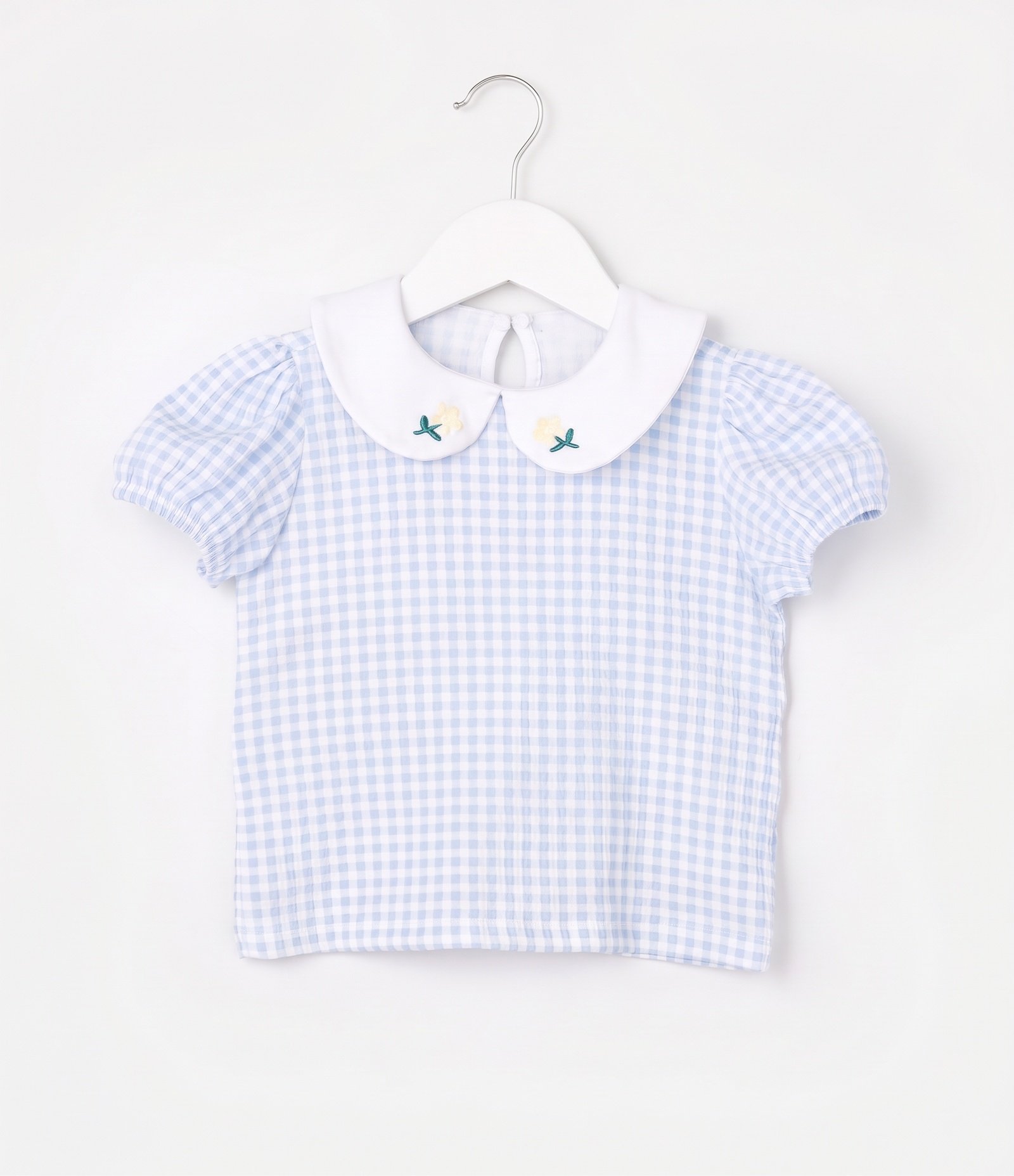 Blusa Infantil Gola Boneca Bordada com Manga Bufante - Tam 1 a 6 Anos Azul 1