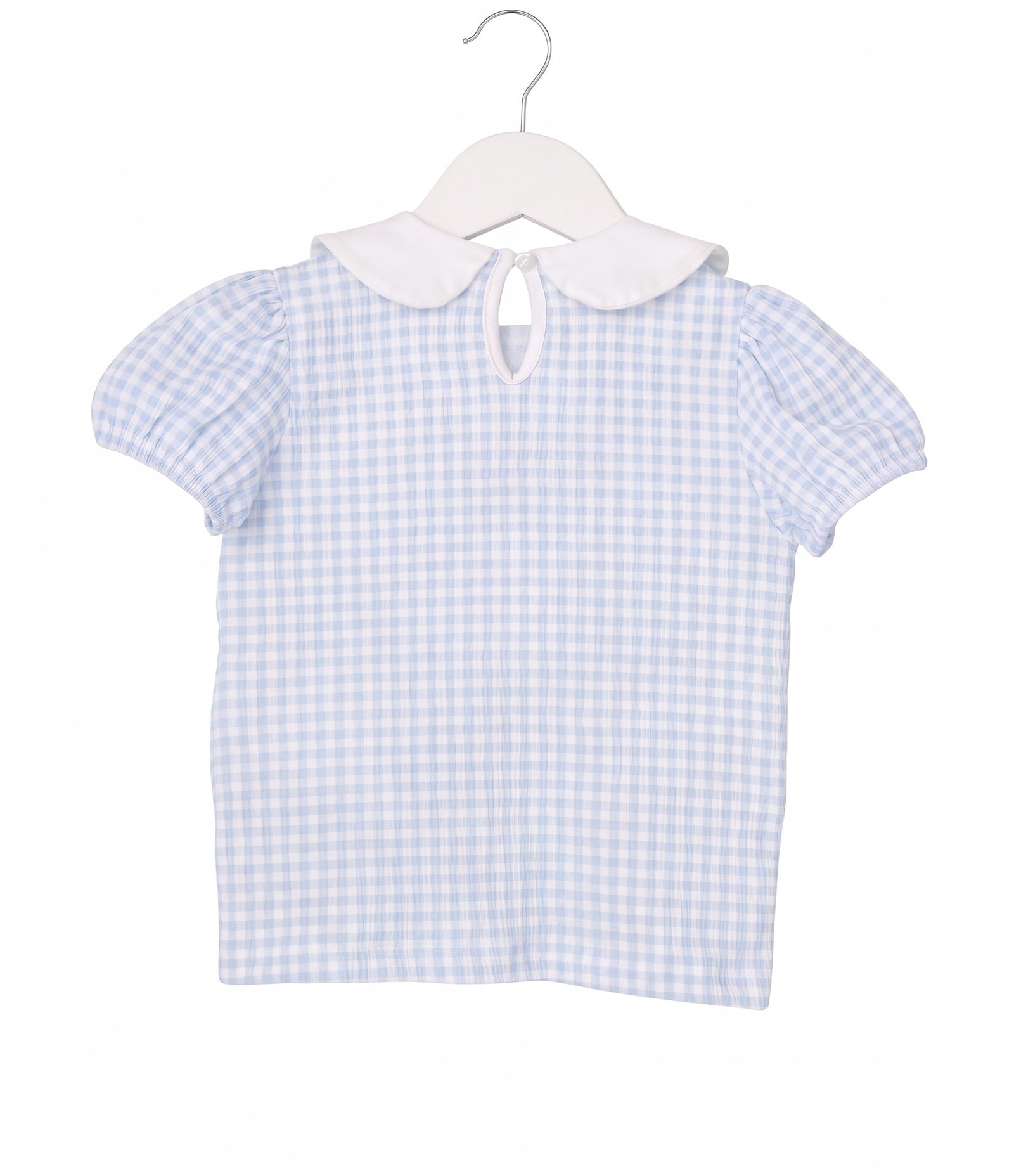 Blusa Infantil Gola Boneca Bordada com Manga Bufante - Tam 1 a 6 Anos Azul 2