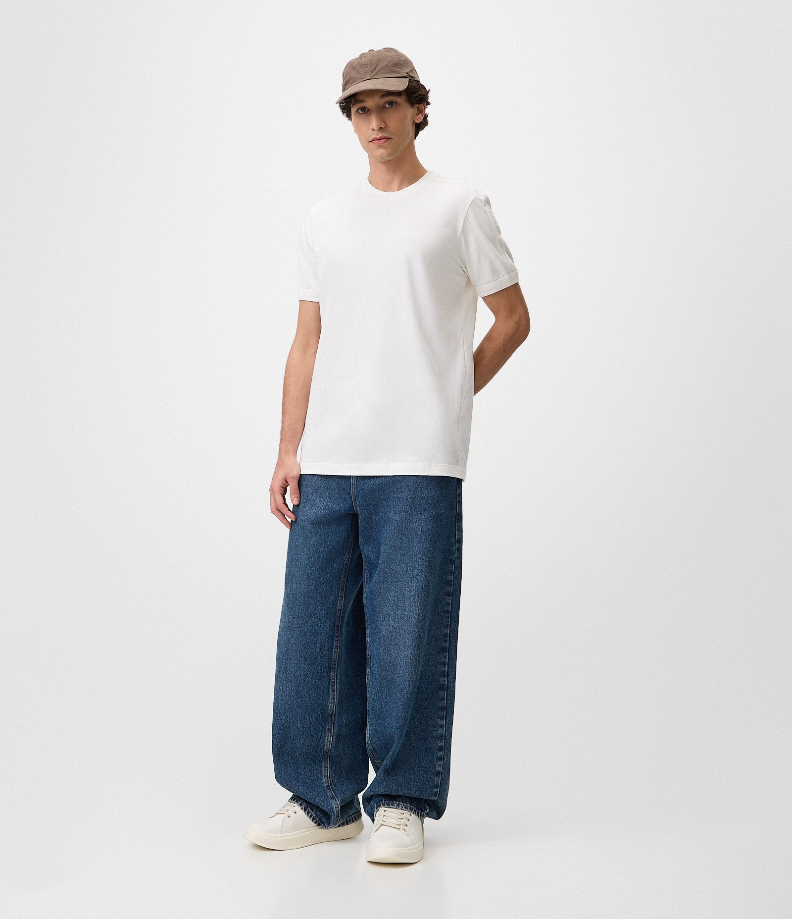 Camiseta Regular em Algodão com Listras nos Ombros Branco 2