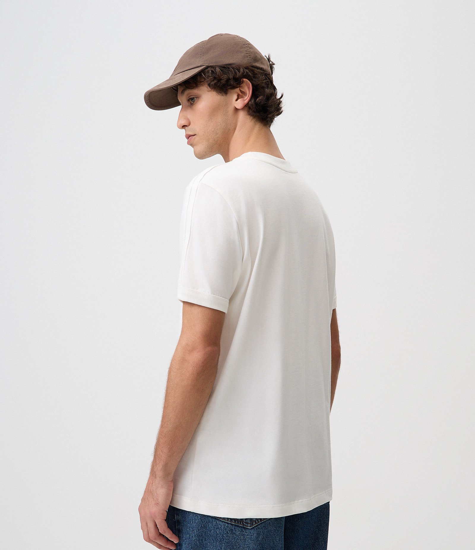 Camiseta Regular em Algodão com Listras nos Ombros Branco 3