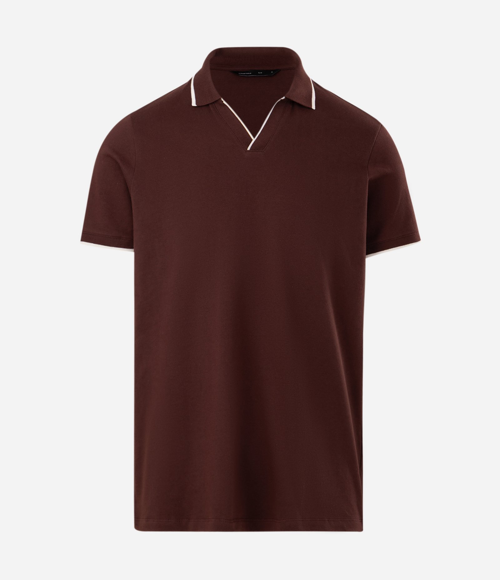 Camisa Polo Manga Curta com Detalhe Contrastante Marrom Escuro 1