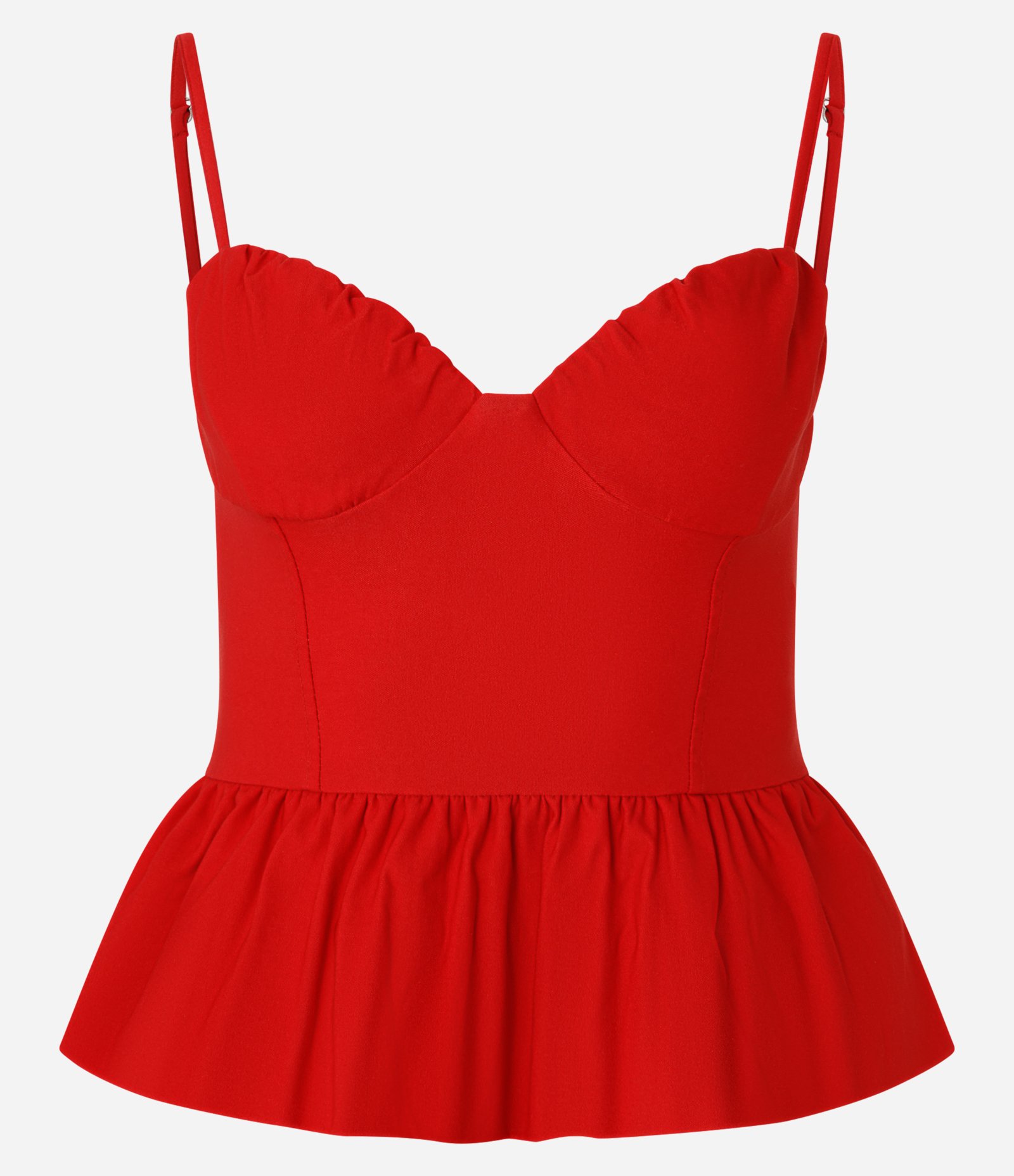Blusa em Bengaline com Alças Finas e Babado na Barra Vermelho 1