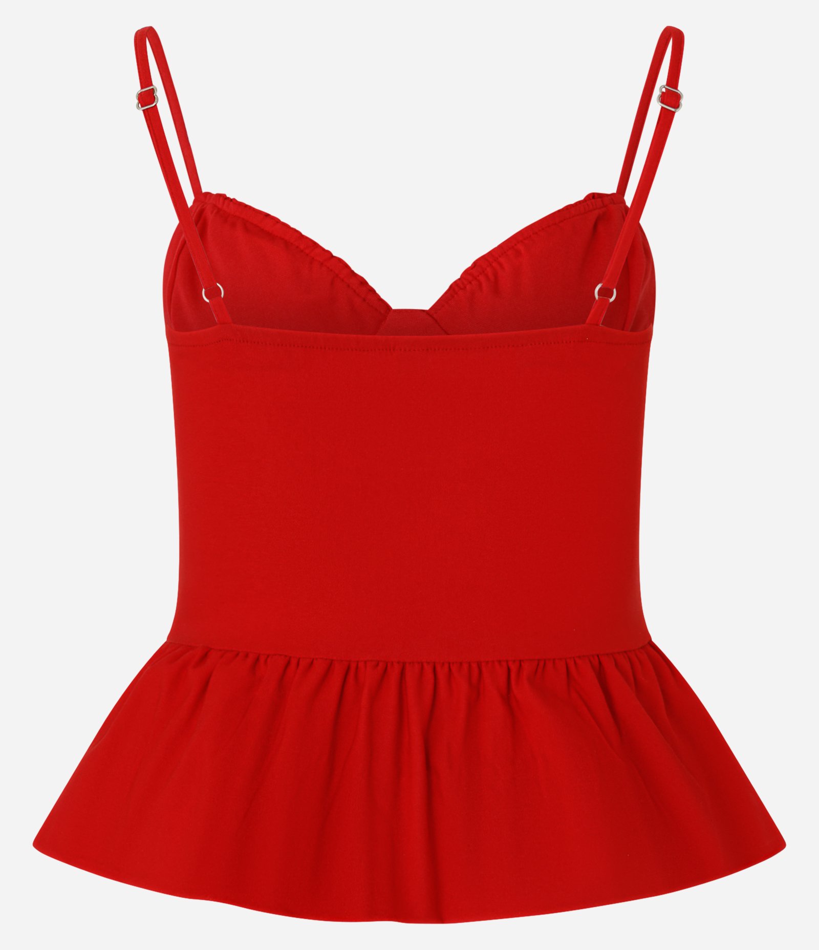 Blusa em Bengaline com Alças Finas e Babado na Barra Vermelho 2