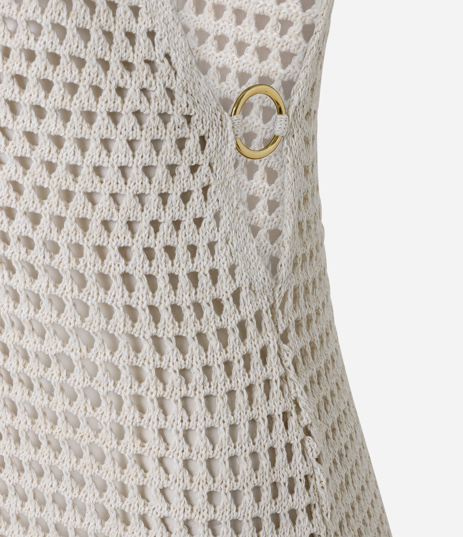 Saída de Praia Vestido em Crochê com Argola Lateral Bege 6
