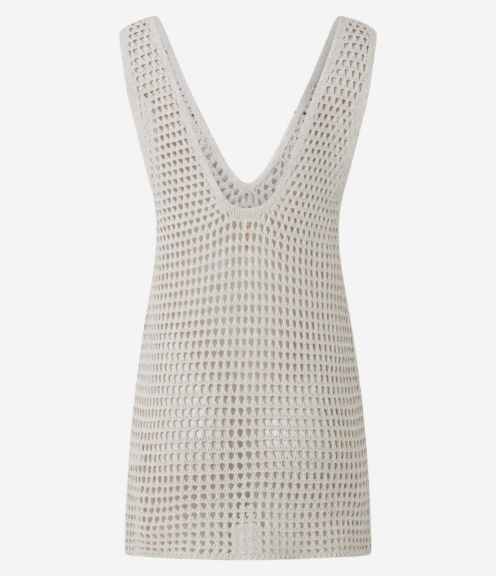 Saída de Praia Vestido em Crochê com Argola Lateral Bege 7