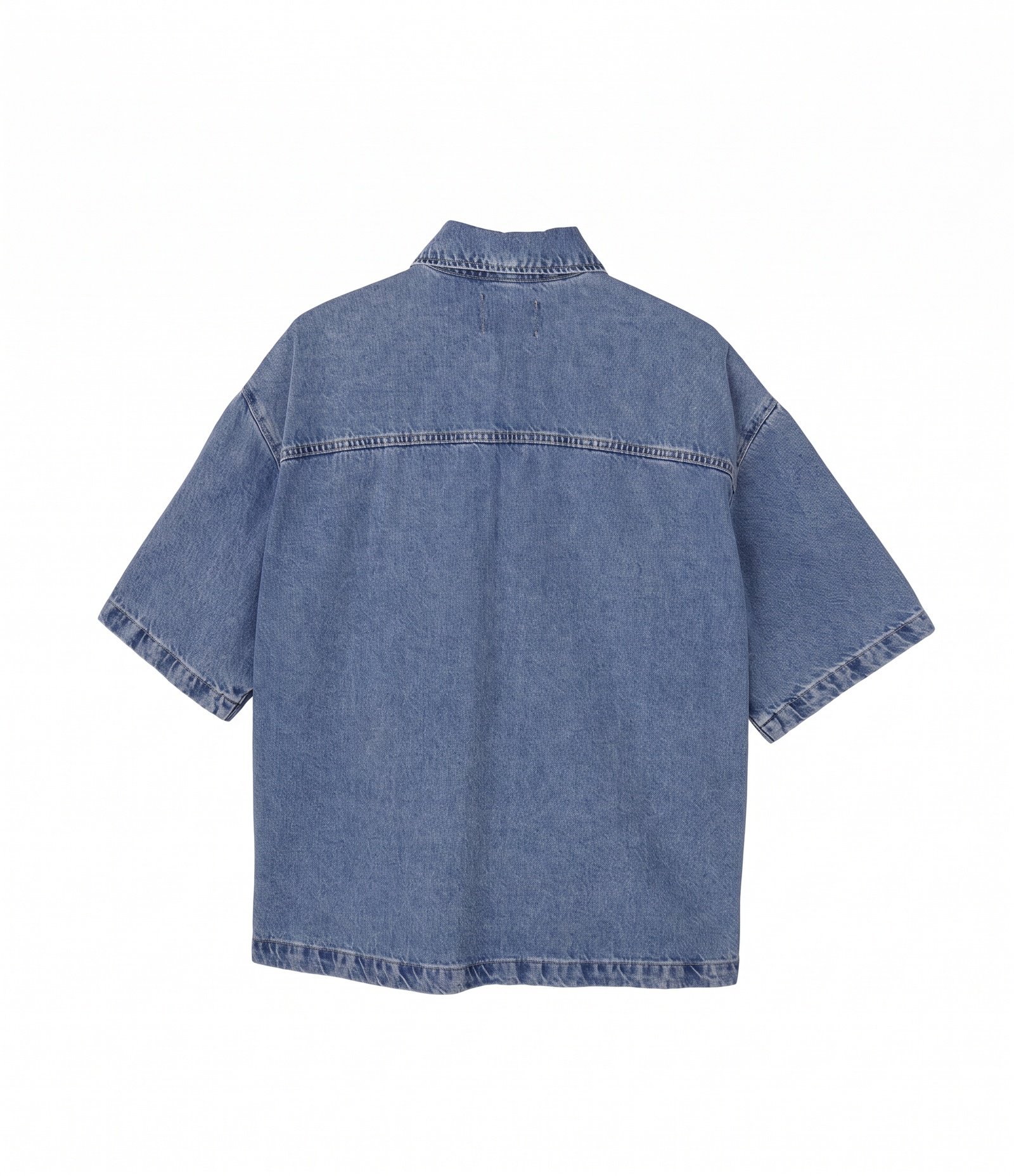 Camisa Boxy em Jeans com Bolsos Marmorizada Azul 3