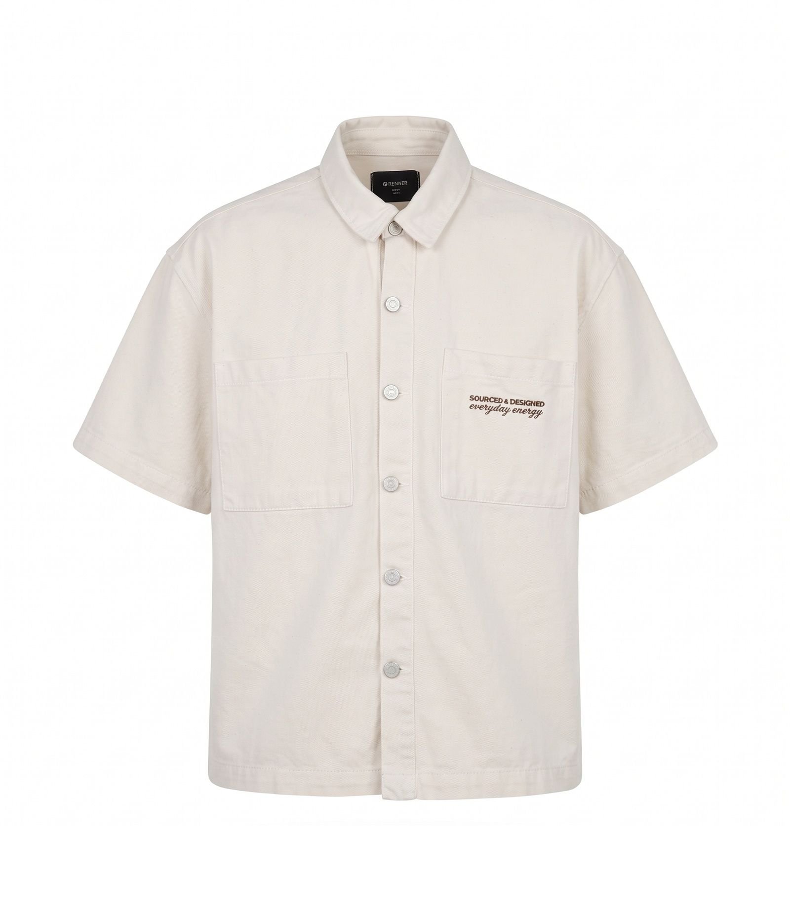 Camisa Boxy em Sarja com Bolsos Frontais Off White 1