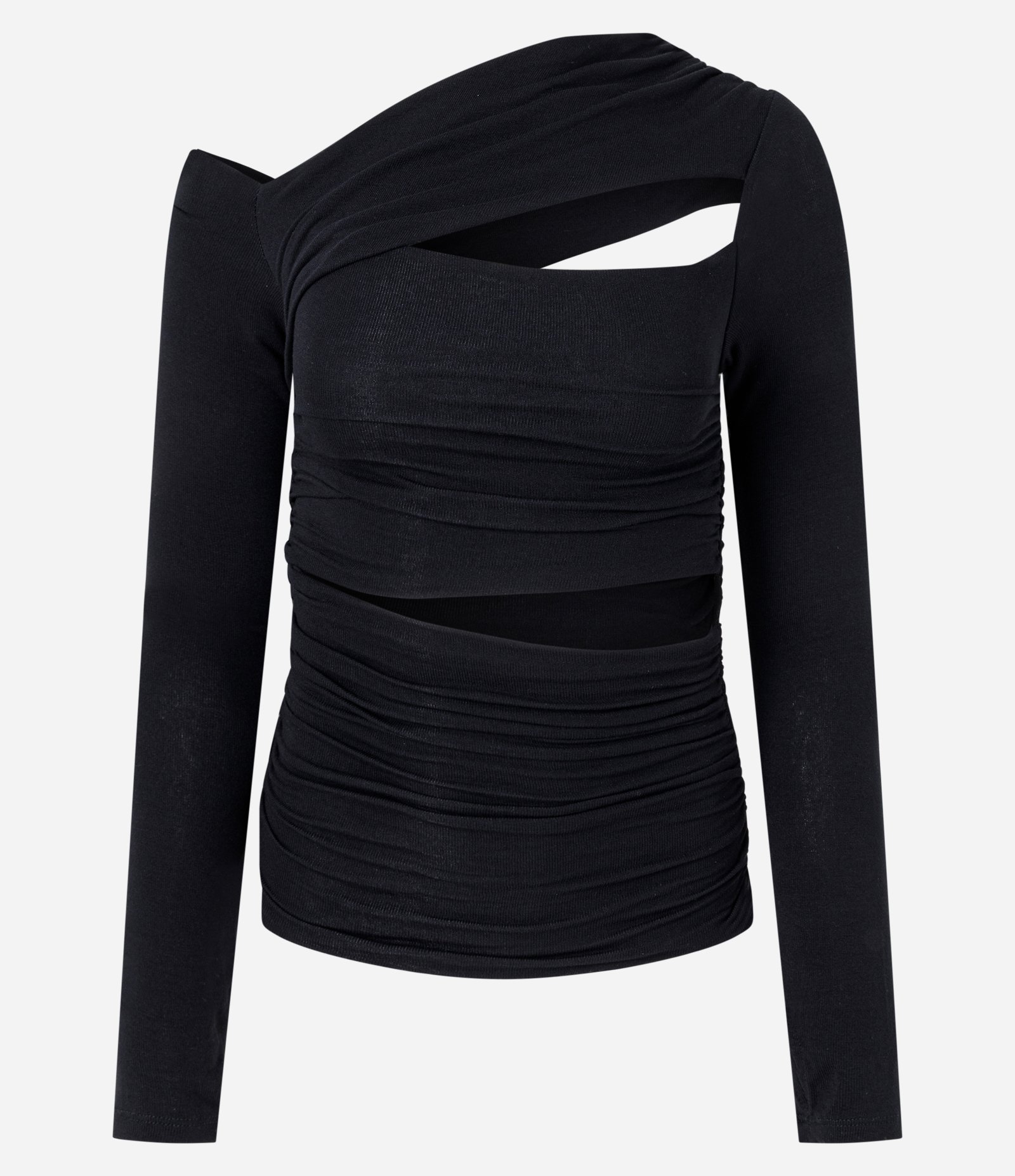 Blusa com Recortes Vazados e Drapeado Assimétrico Preto 5