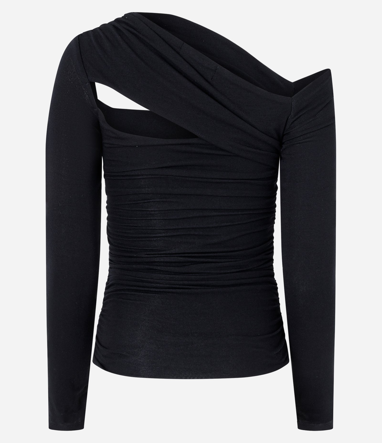 Blusa com Recortes Vazados e Drapeado Assimétrico Preto 6