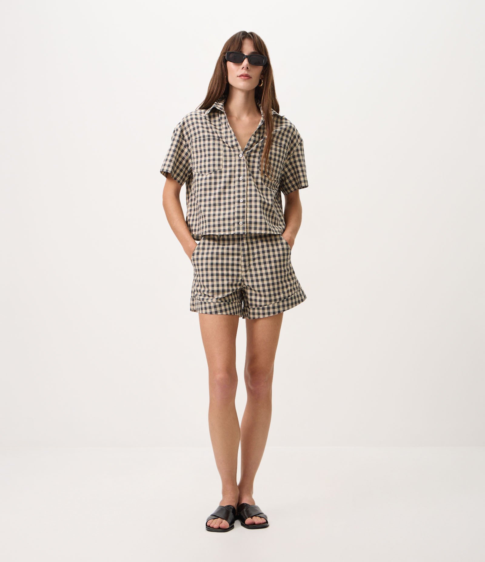 Camisa Regular em Sarja com Estampa Xadrez Cinza 2