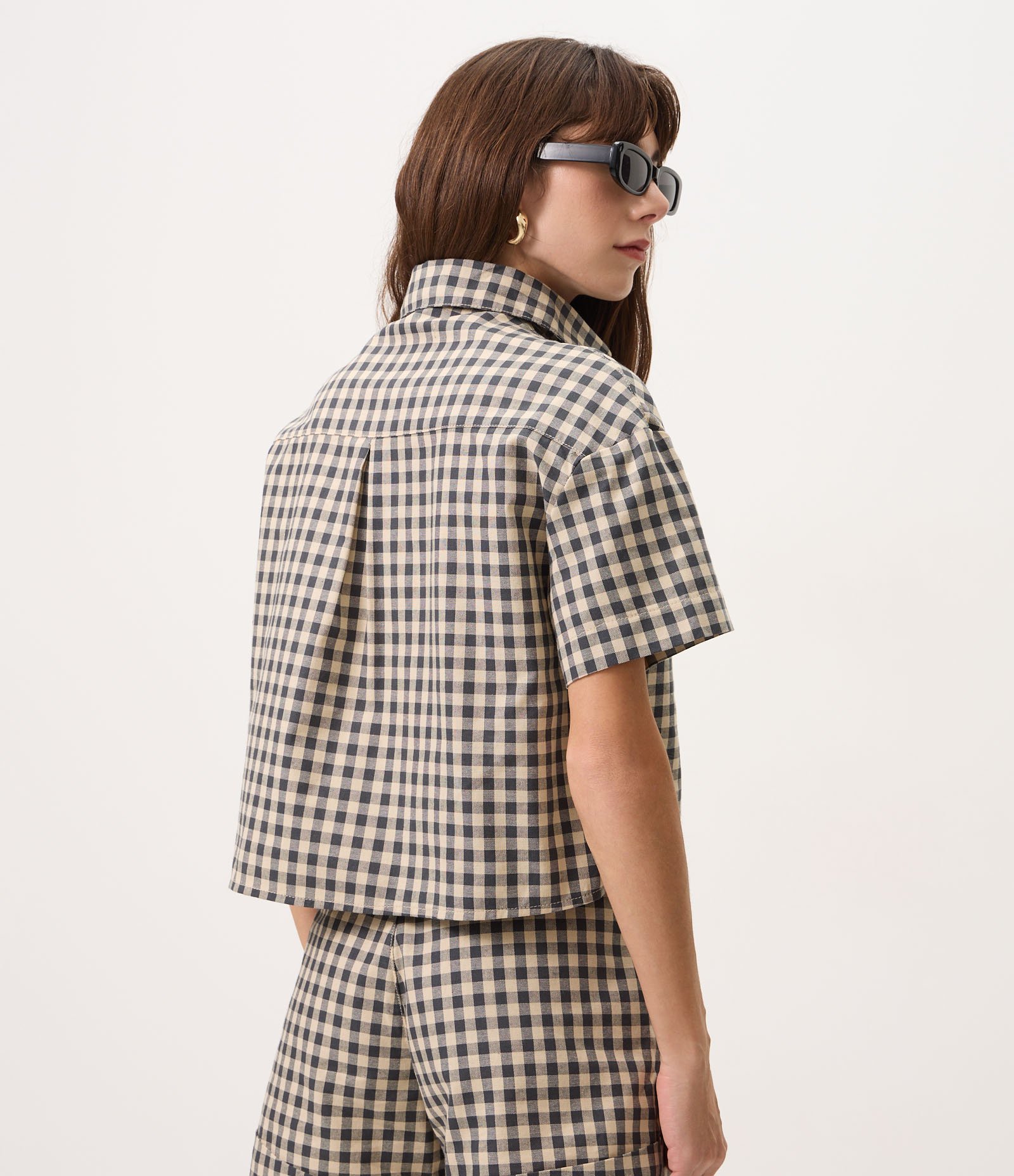Camisa Regular em Sarja com Estampa Xadrez Cinza 4