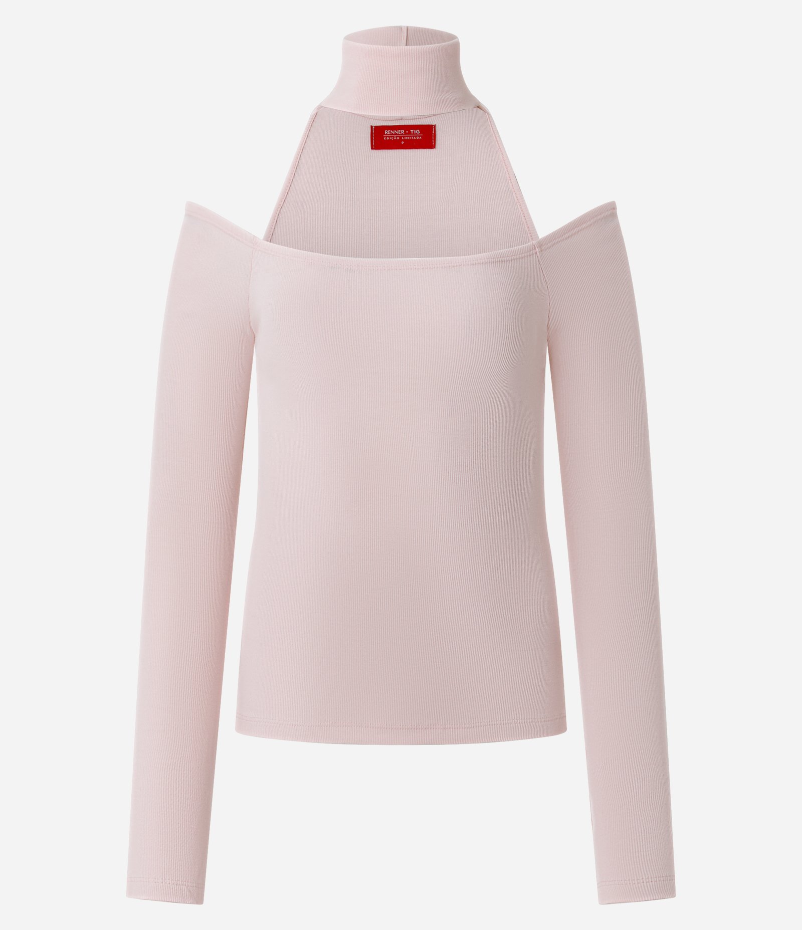 Blusa Ombro a Ombro em Ribana com Gola Alta Rosa 4