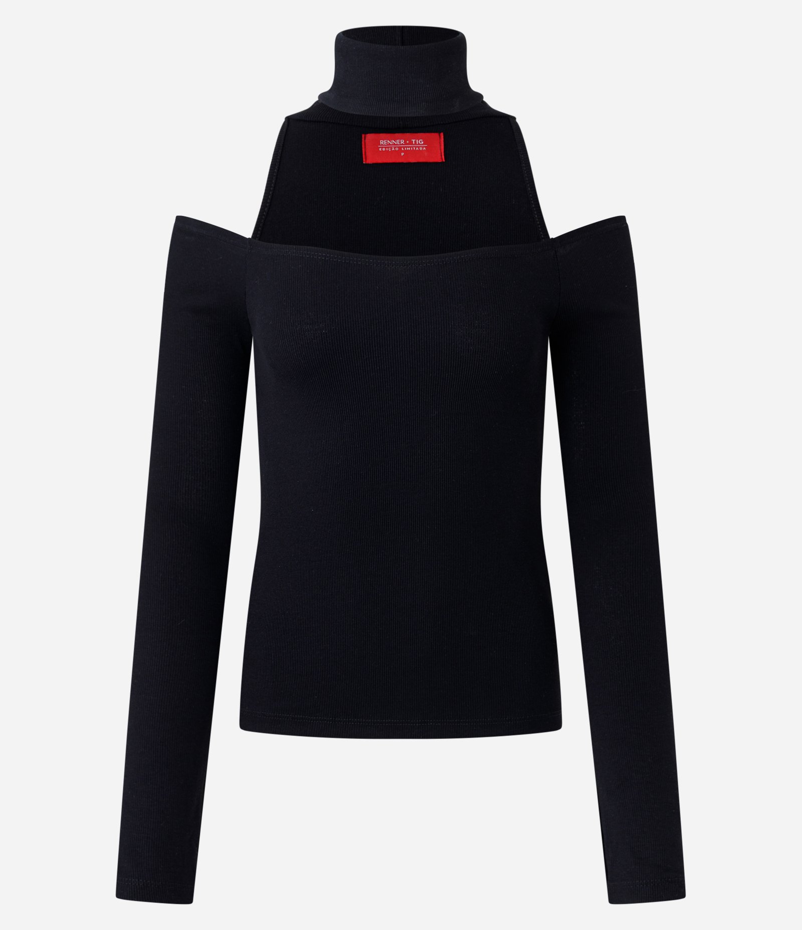 Blusa Ombro a Ombro em Ribana com Gola Alta Preto 5