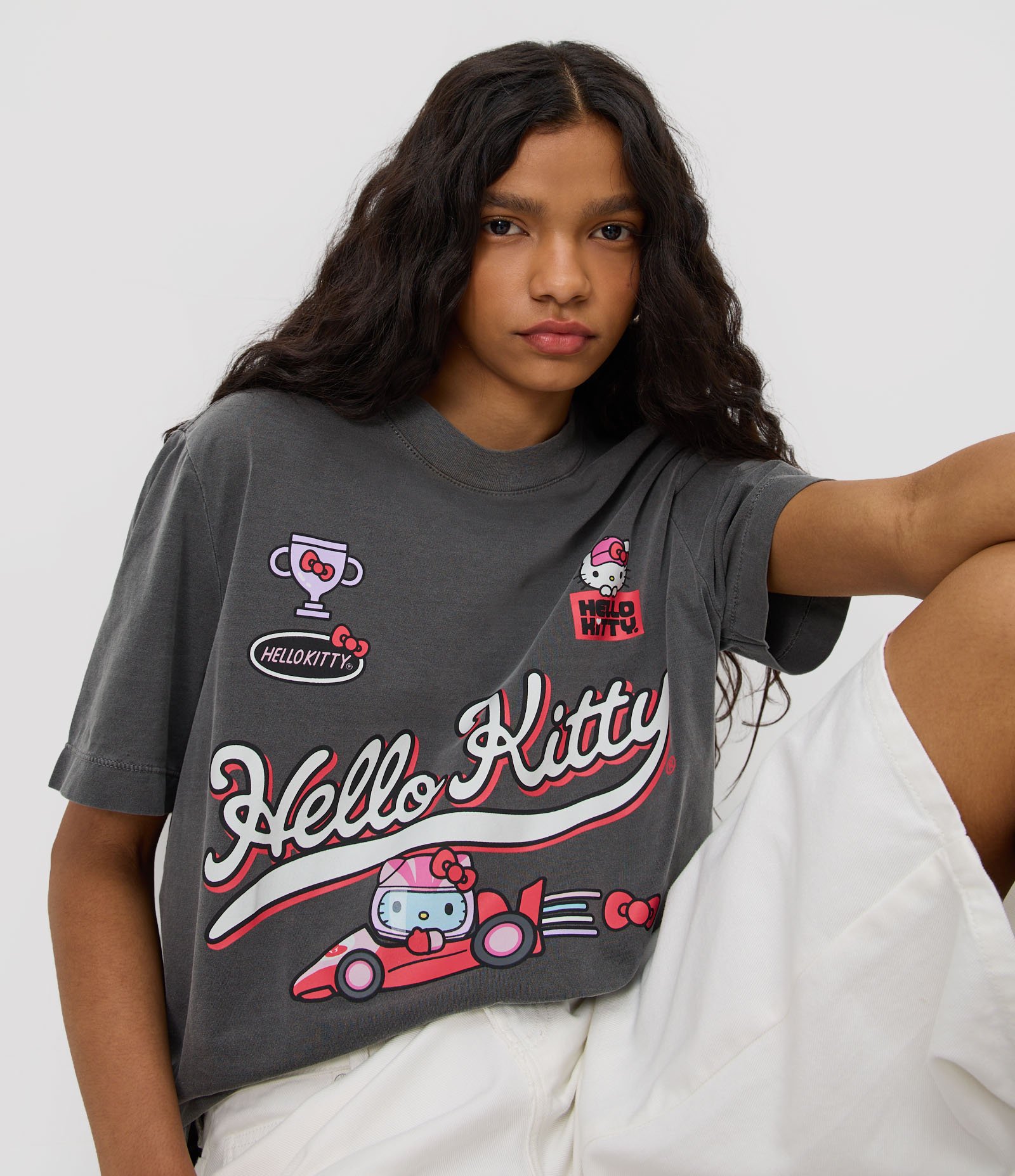 Camiseta Oversized em Algodão com Estampa Hello Kitty Preto 3