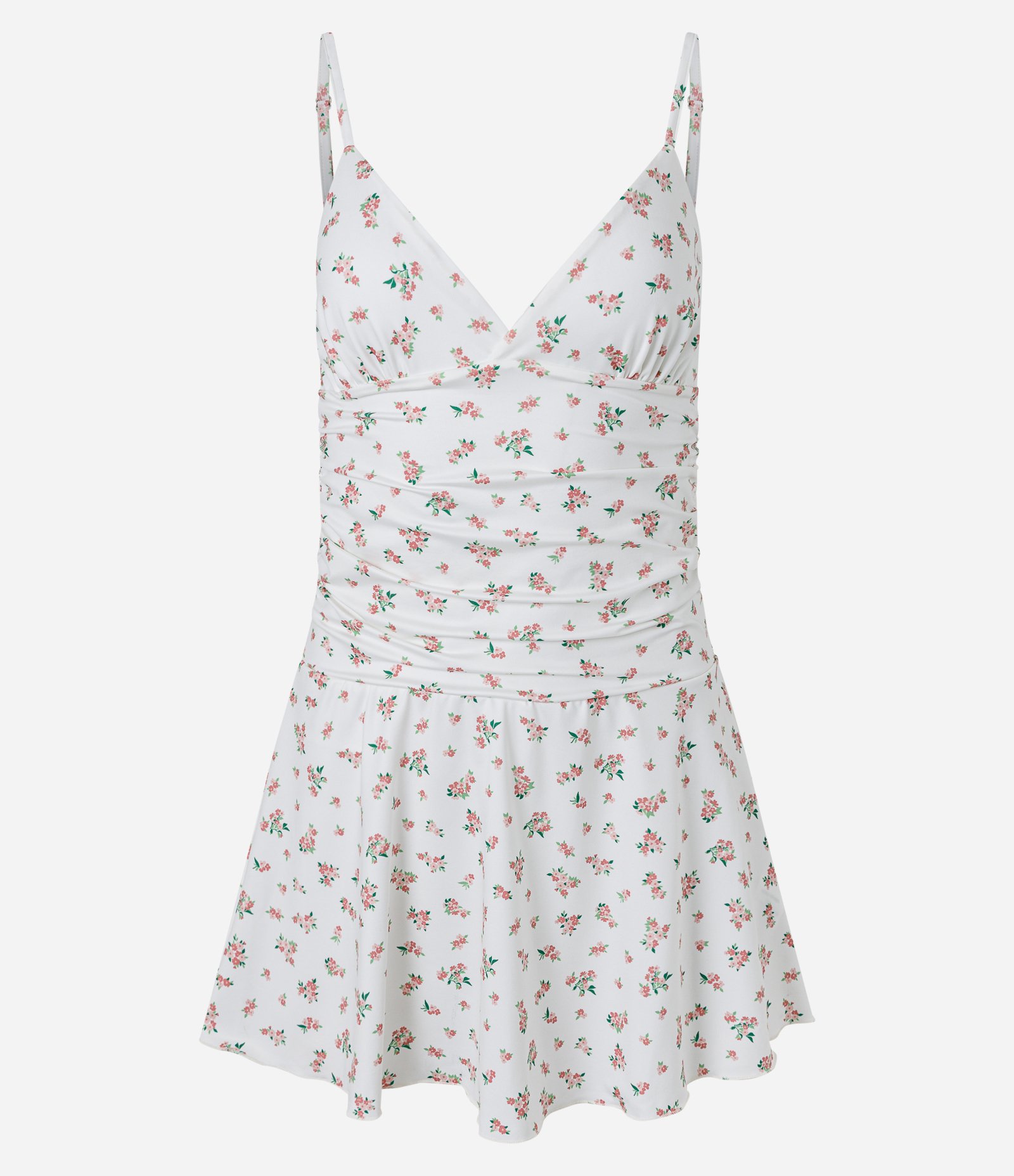 Vestido Curto Floral em Microfibra com Decote Transpassado Branco 1