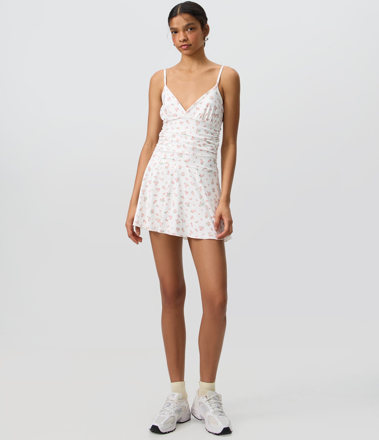 Vestido Curto Floral em Microfibra com Decote Transpassado Branco 2
