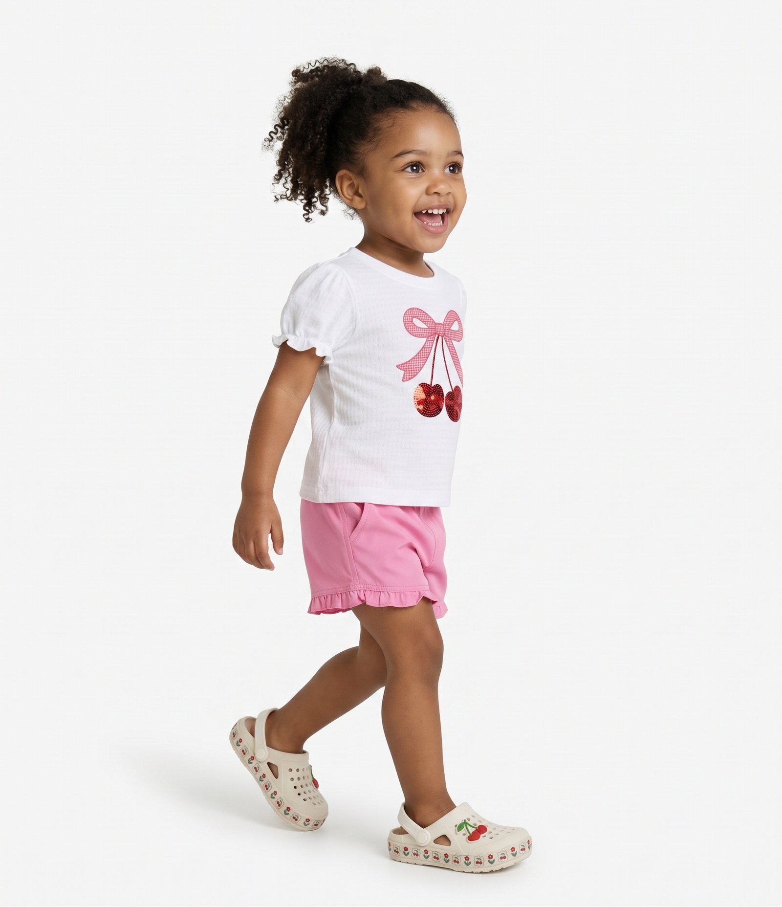 Camiseta Infantil em Algodão Laço Puff com Cereja Paetê - Tam 1 a 6 Anos Branco 2