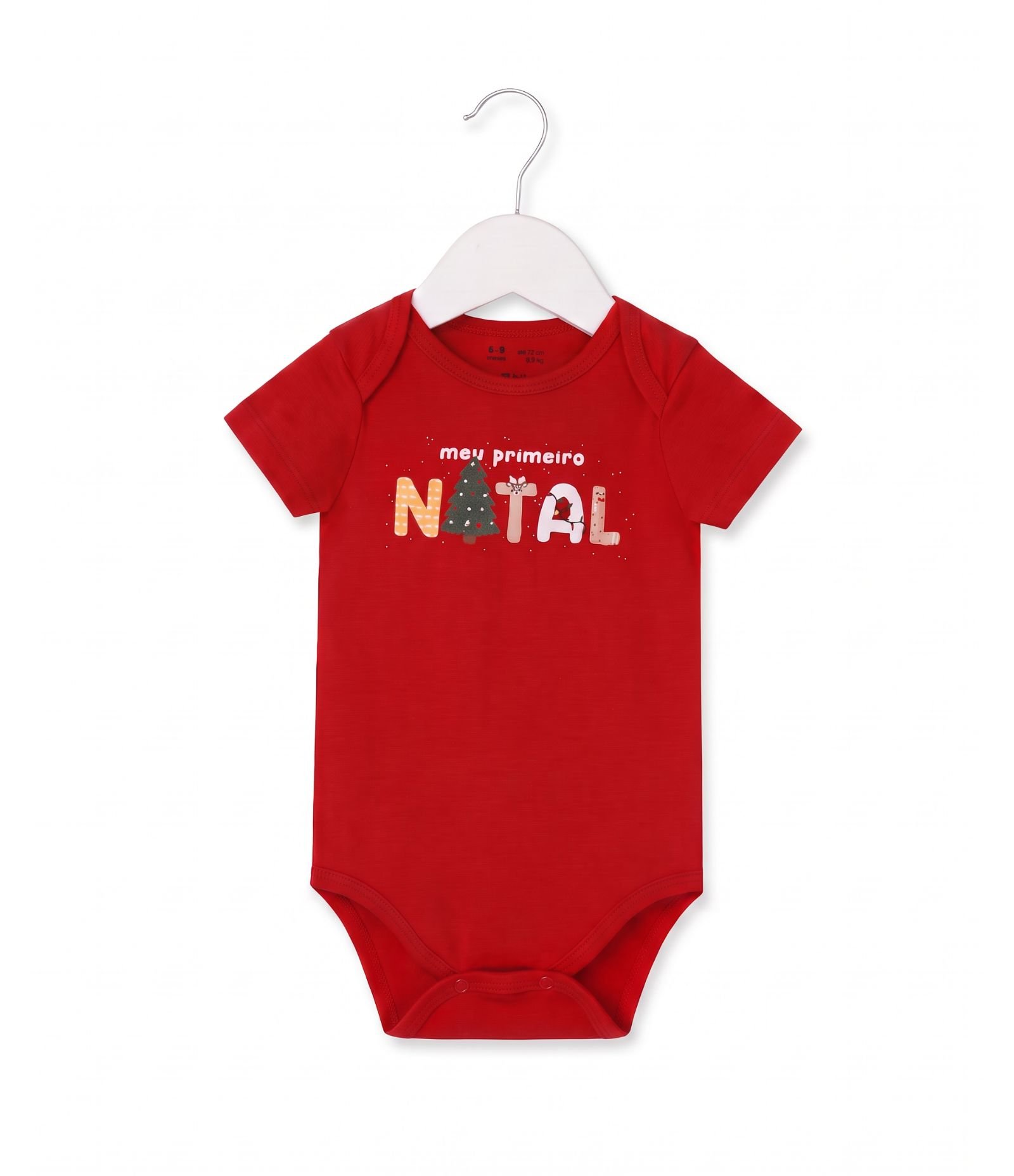 Body Bebê em Cotton com Estampa Meu Primeiro Natal - Tam RN a 18 Meses Vermelho 1
