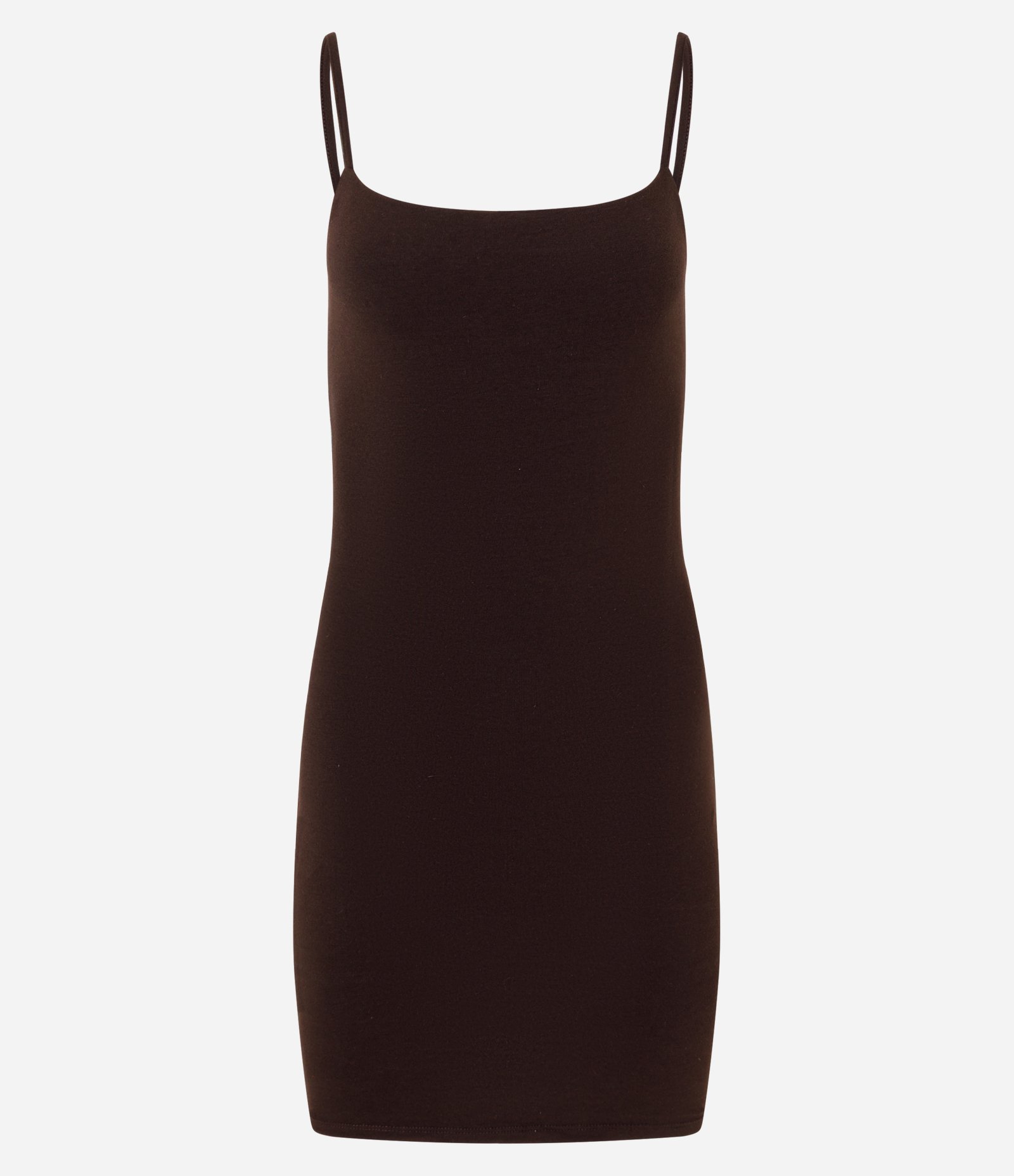 Vestido Tubinho Básico em Cotton com Alças Finas Marrom Escuro 1
