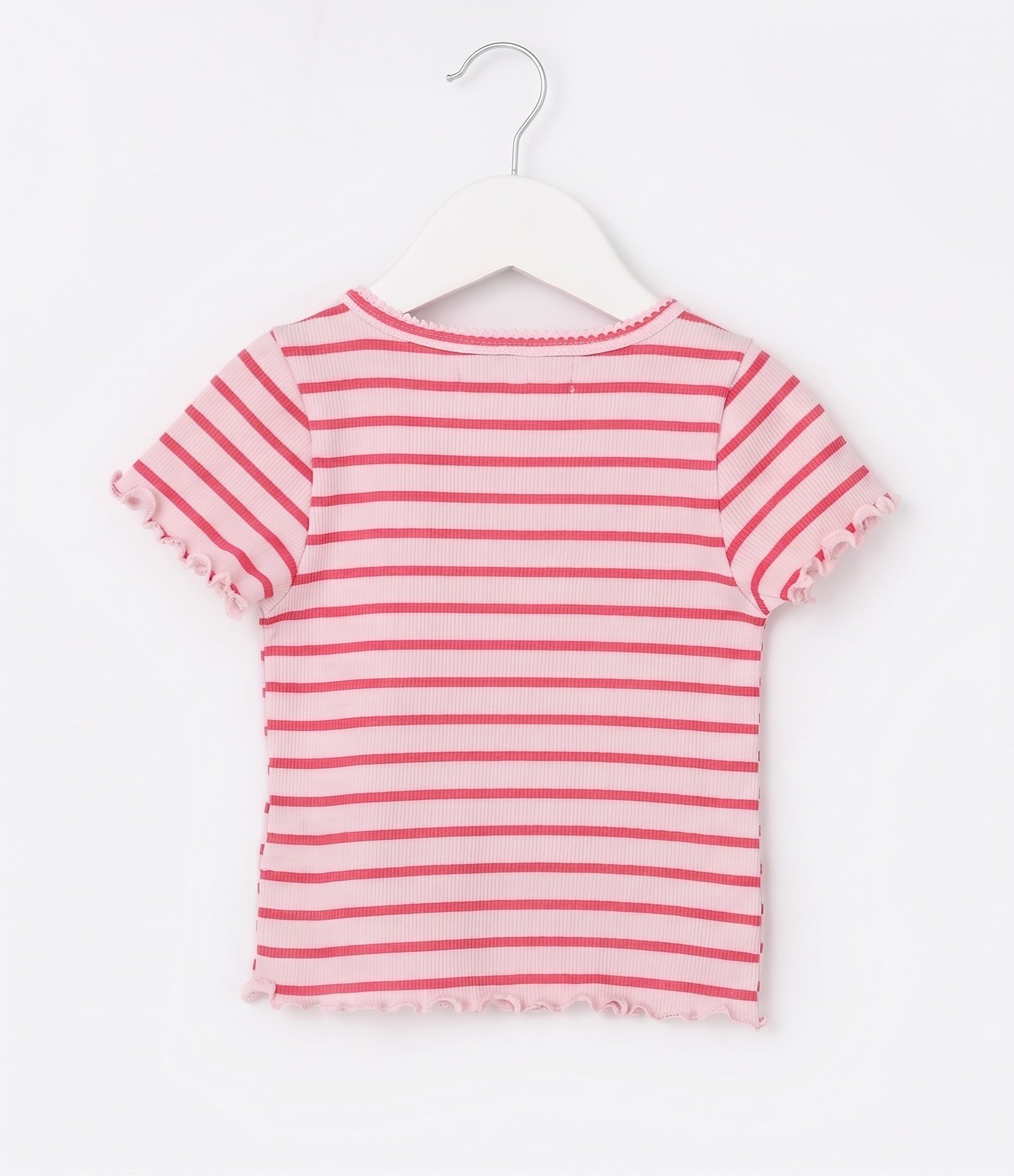Camiseta Infantil Ribana Listrada com Cereja Bordada - Tam 1 a 6 Anos Rosa 2