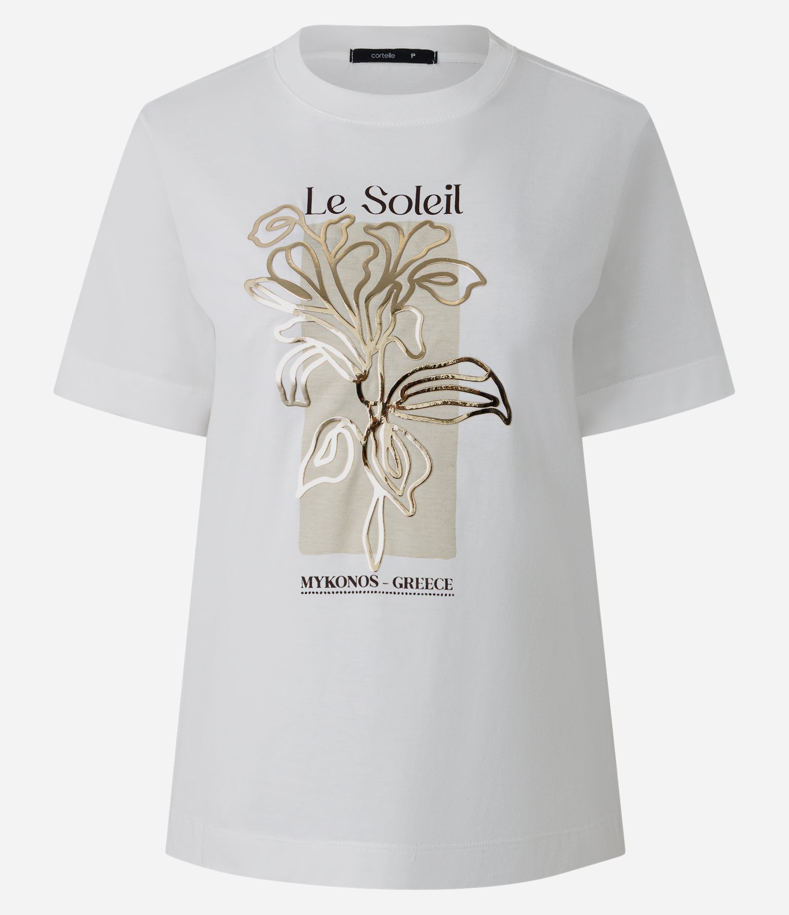 Camiseta Slim com Estampa Floral Localizada e Aplicação Metalizada Branco 1