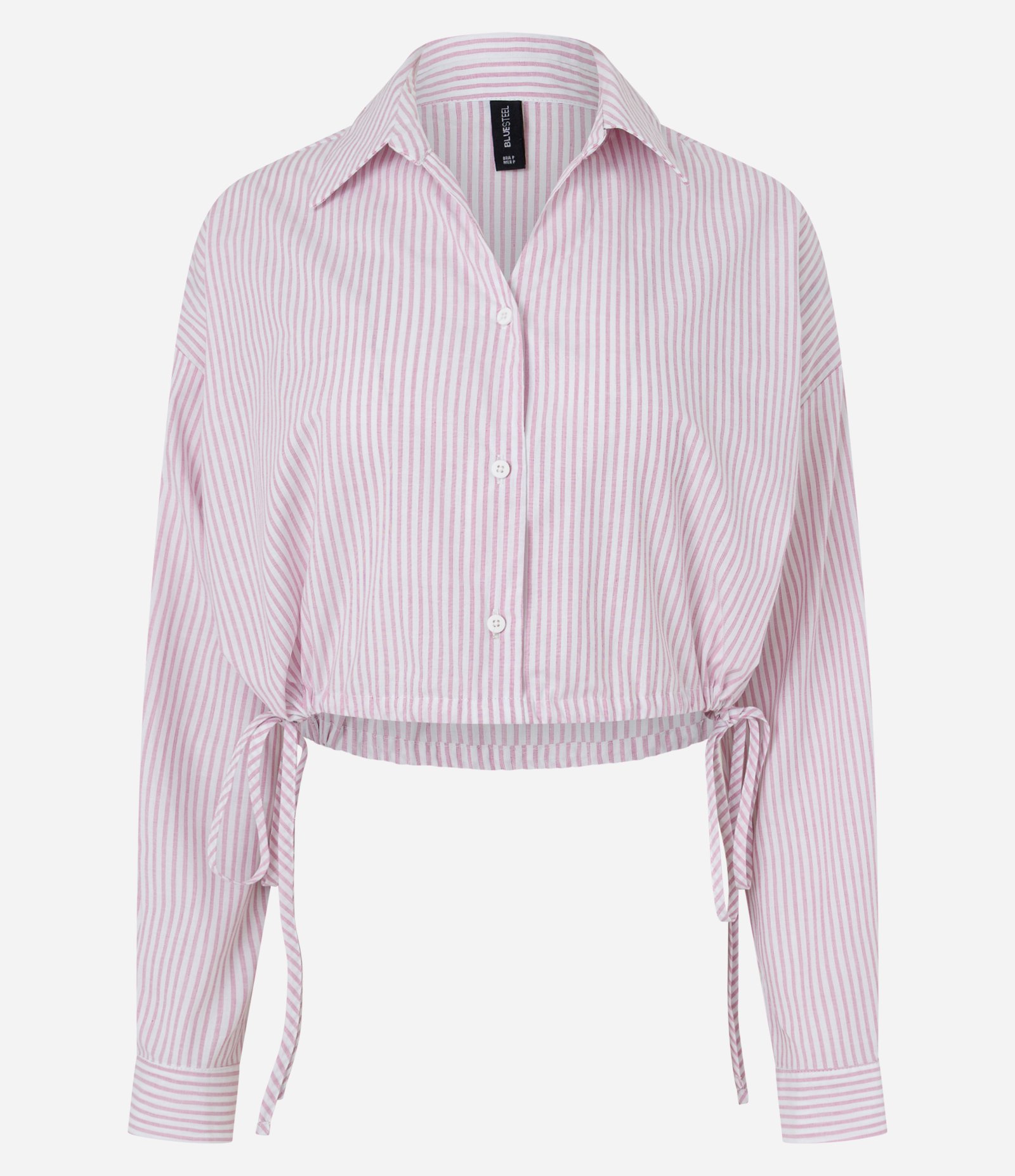 Camisa Cropped Listrada em Algodão com Amarração Lateral Rosa 5