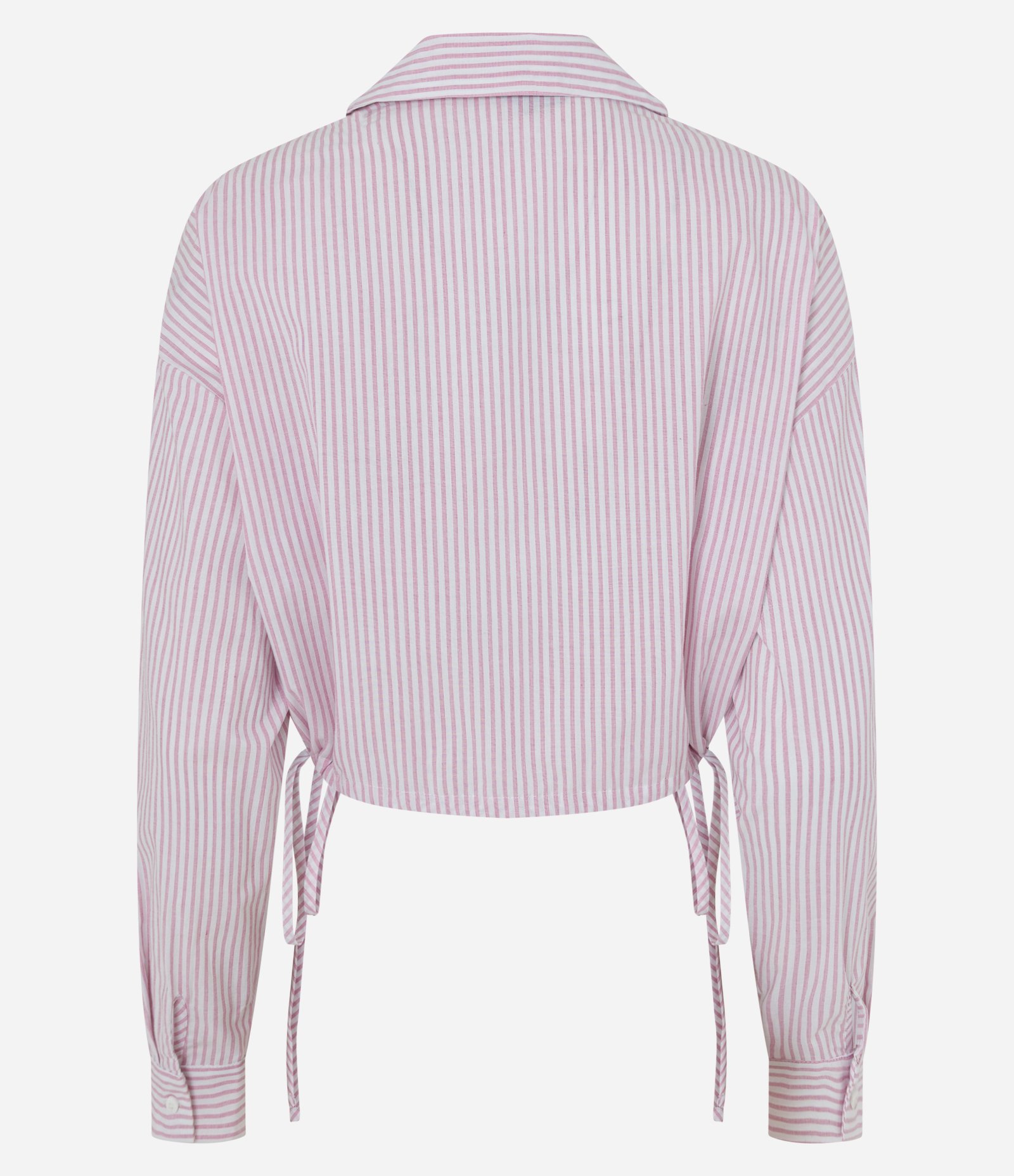 Camisa Cropped Listrada em Algodão com Amarração Lateral Rosa 6