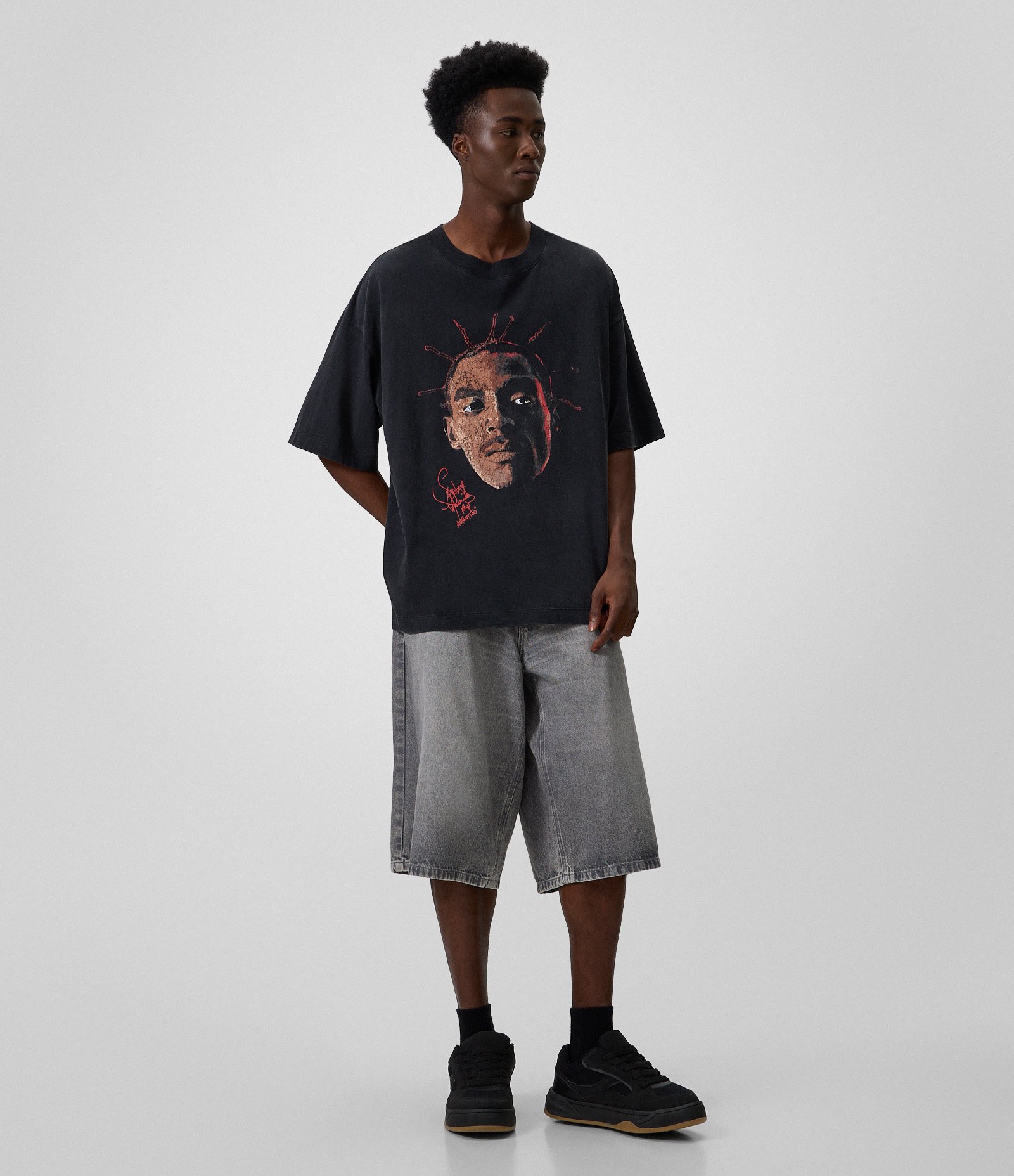 Camiseta Oversized Sabotage em Algodão com Efeito Marmorizado Preto 2