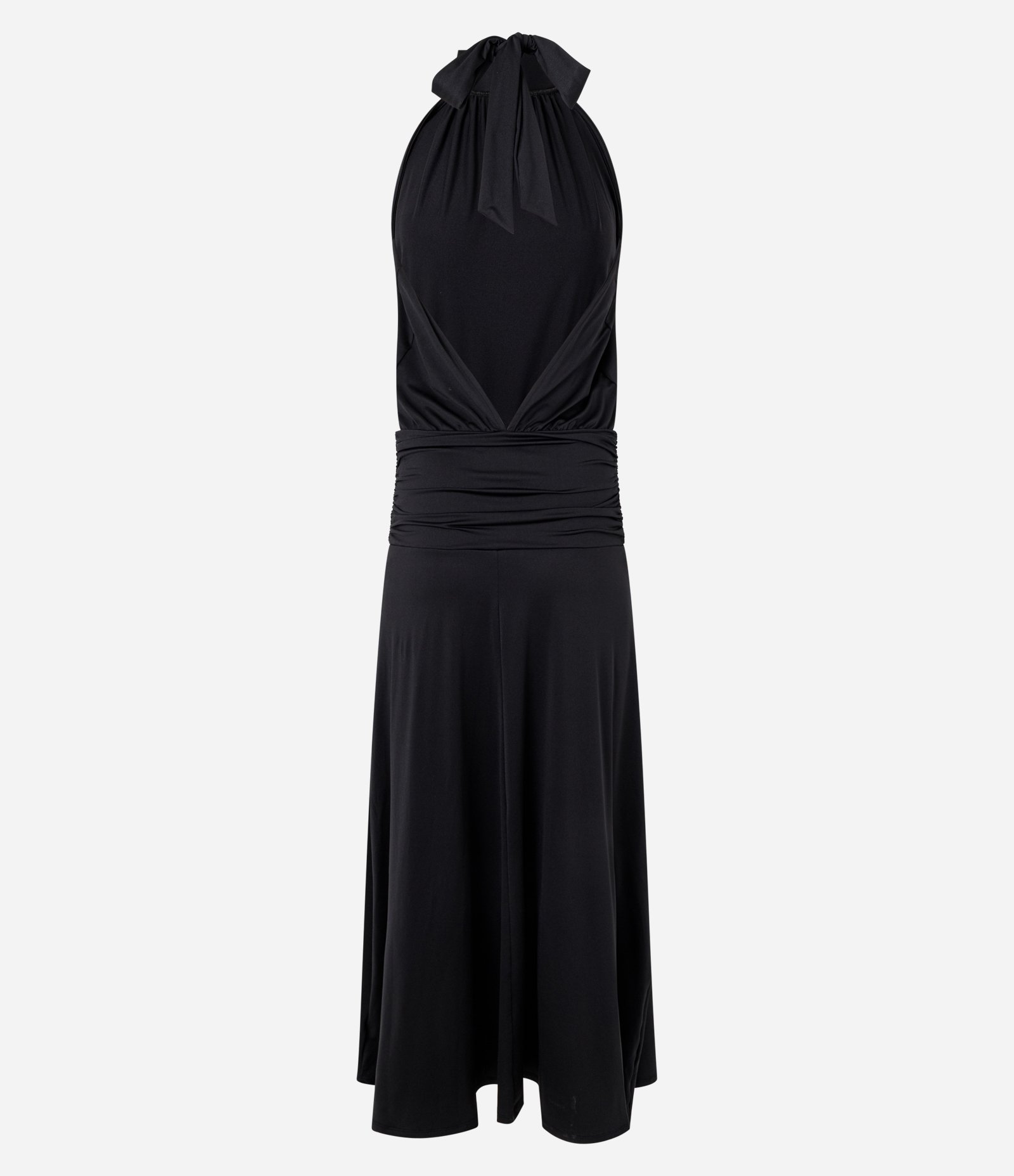 Vestido Longo em Microfibra com Decote Halter e Franzido na Cintura Preto 2