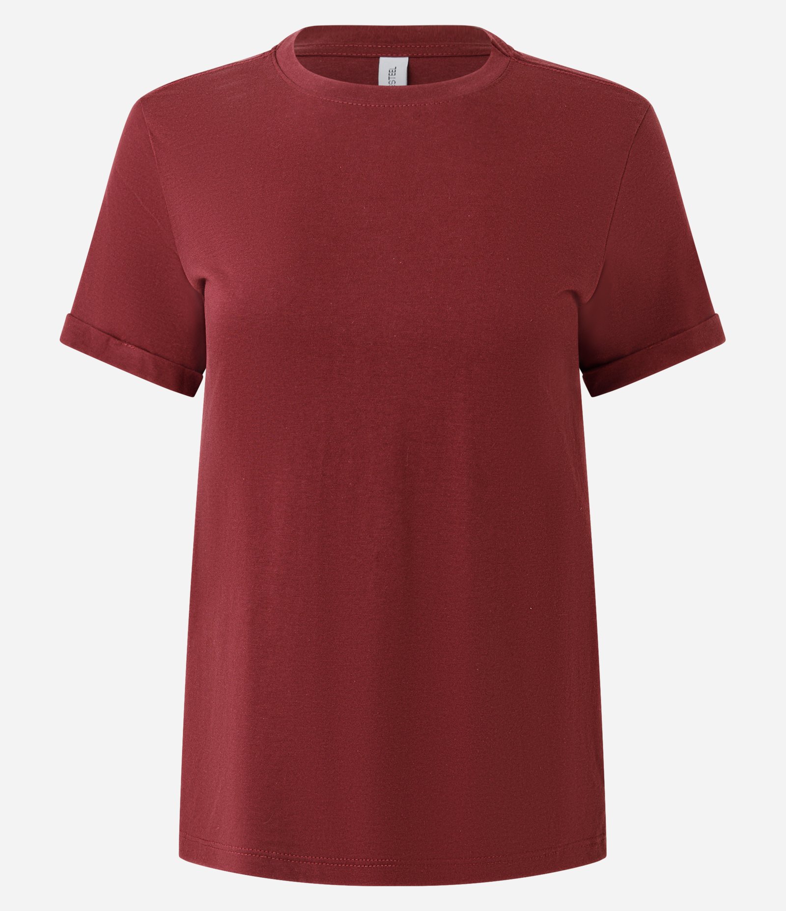 Camiseta Regular em Algodão com Manga Dobrada Vinho 1