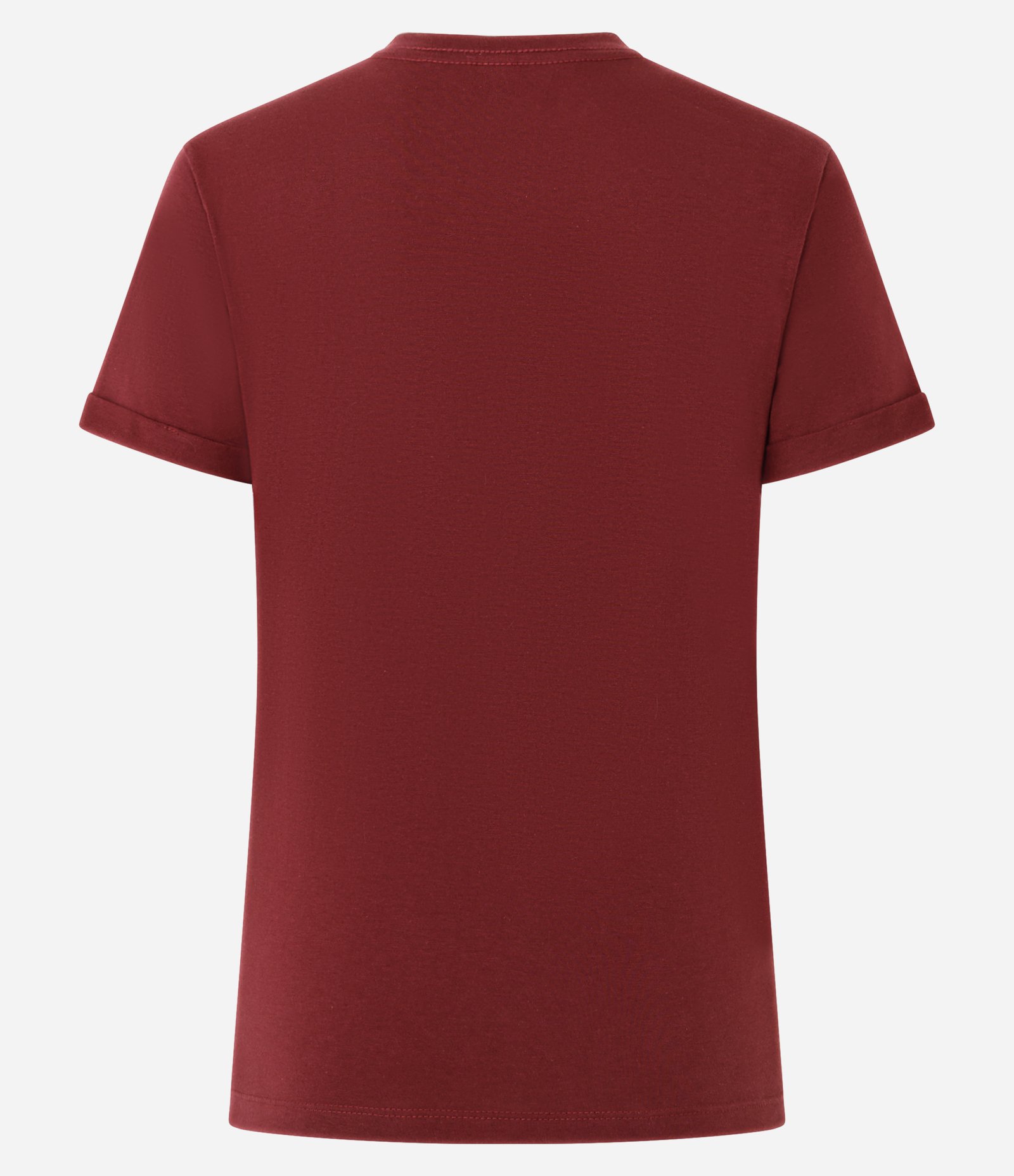 Camiseta Regular em Algodão com Manga Dobrada Vinho 2