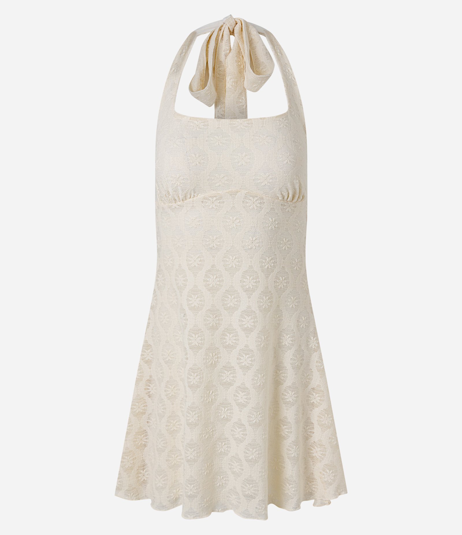 Vestido Curto Frente Única em Renda com Amarração Branco 1