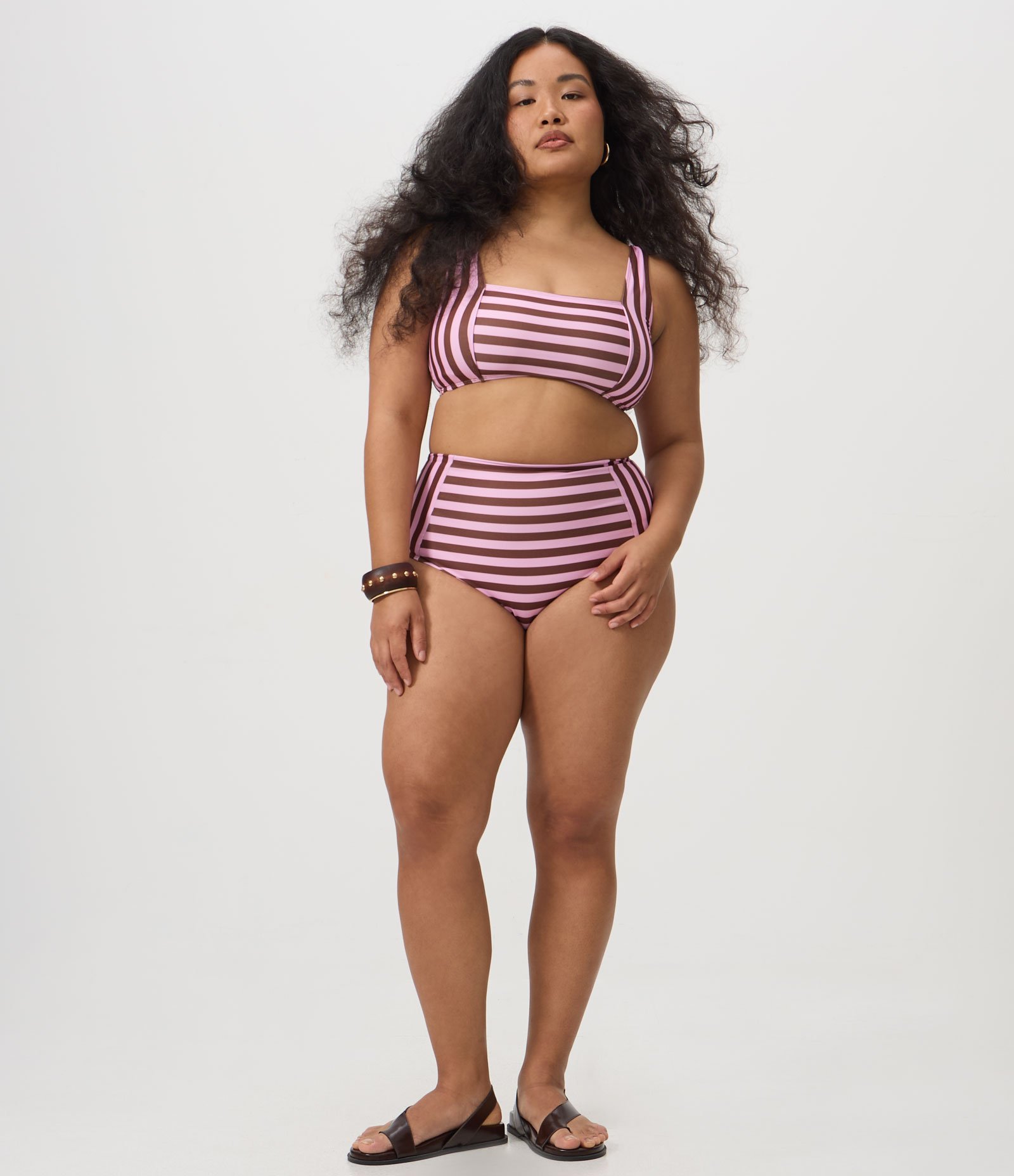 Biquíni Top em Microfibra Listrado com Decote Quadrado e Proteção UV 50+ Curve & Plus Size Marrom 2