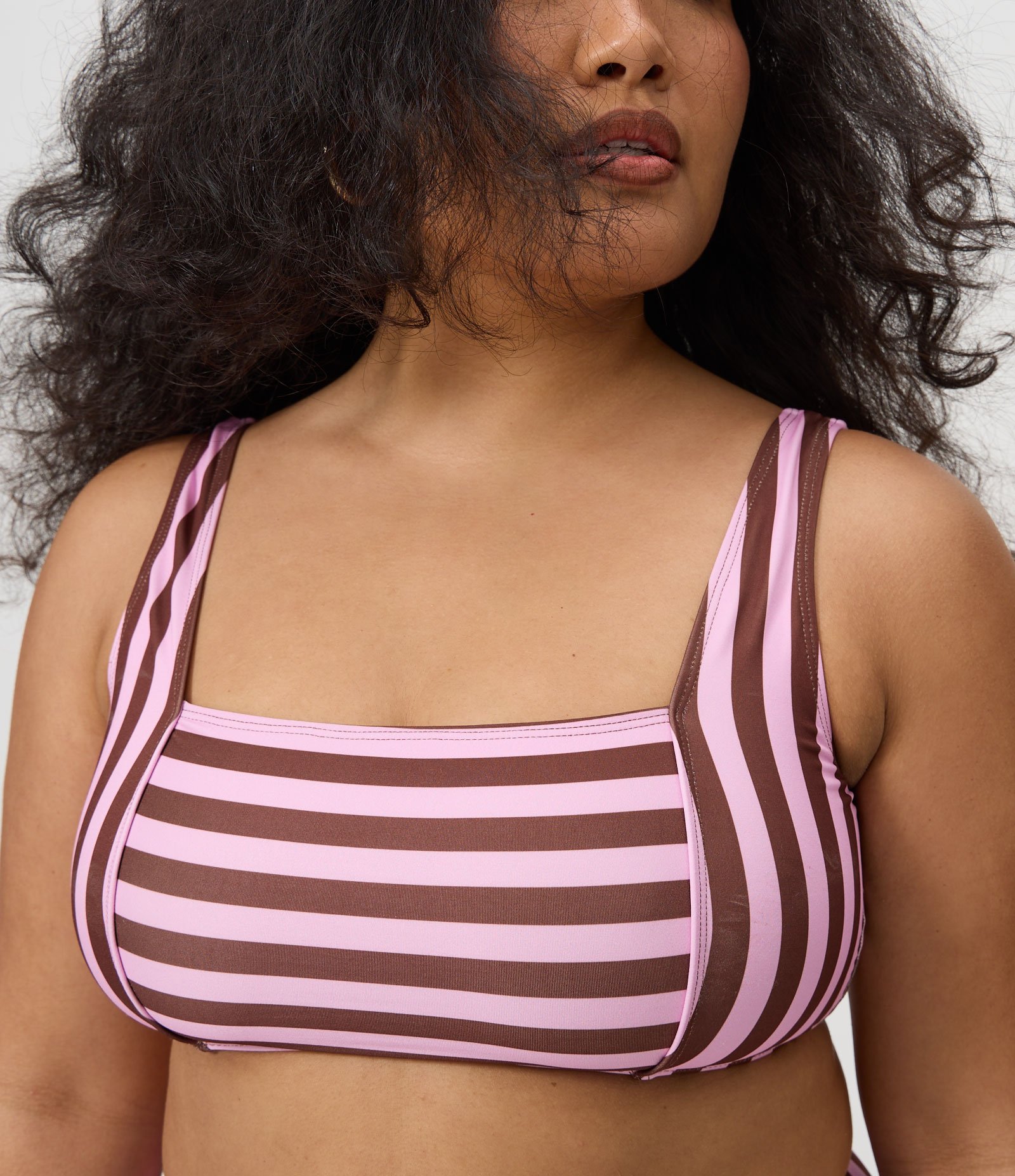 Biquíni Top em Microfibra Listrado com Decote Quadrado e Proteção UV 50+ Curve & Plus Size Marrom 3