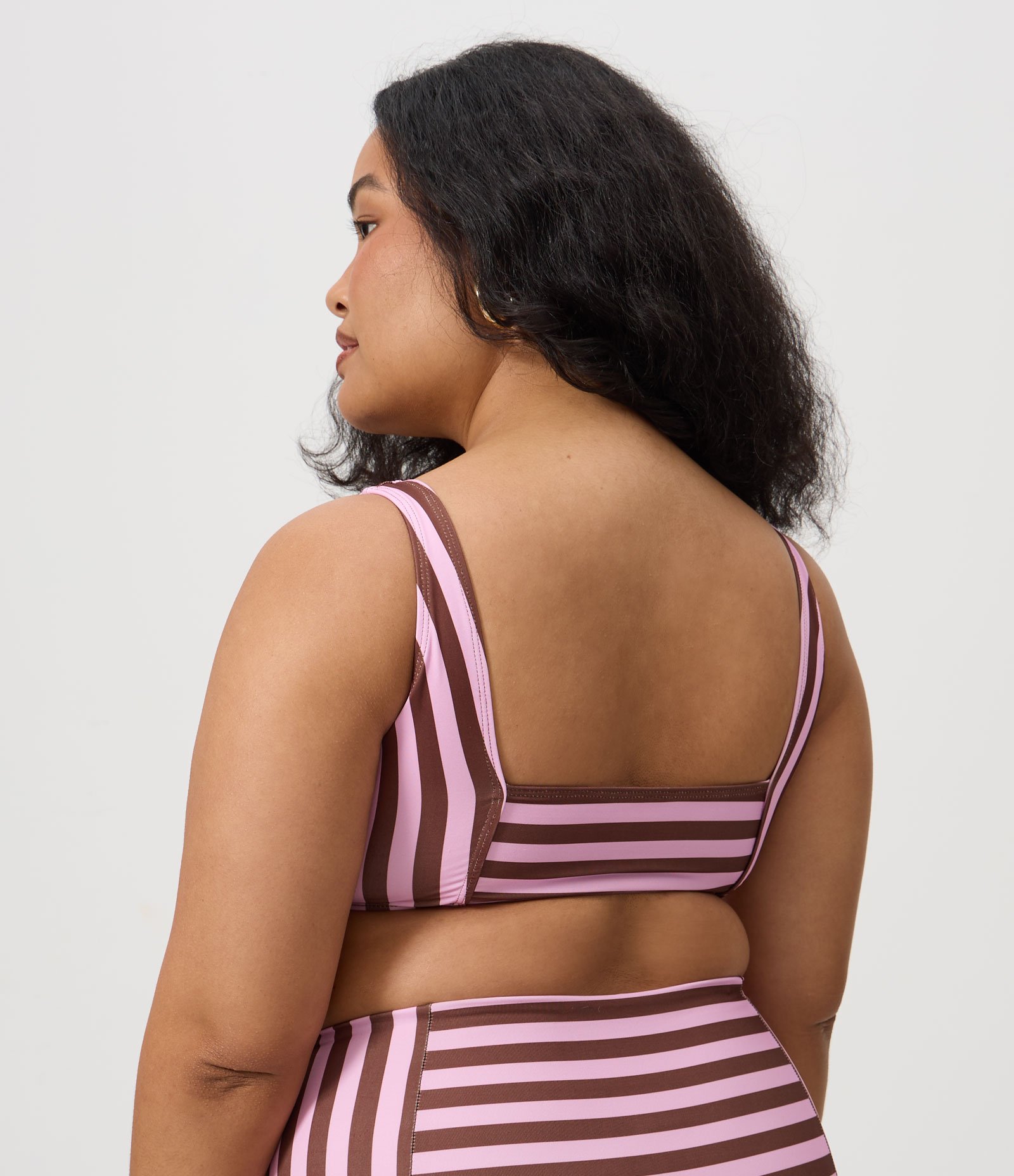 Biquíni Top em Microfibra Listrado com Decote Quadrado e Proteção UV 50+ Curve & Plus Size Marrom 4