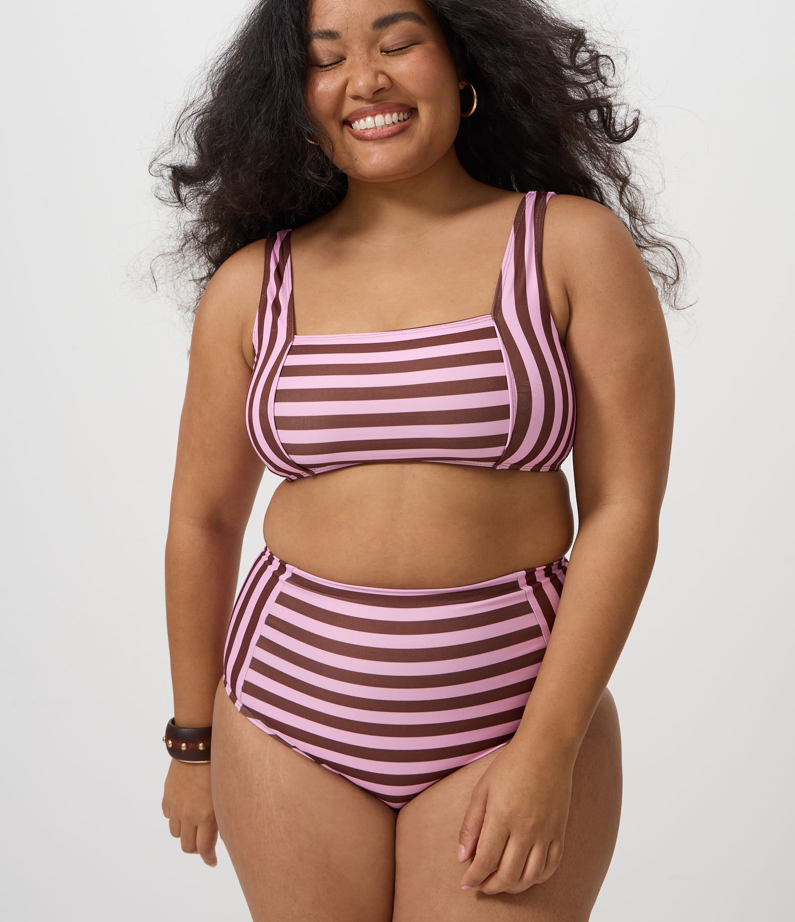 Biquíni Bottom Hot Pant em Microfibra Listrado com Proteção UV 50+ Curve & Plus Size Marrom 1